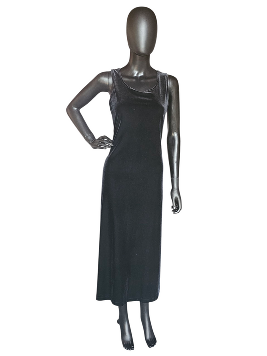 Black Velvet Sheath Sleeveless Mid Dress