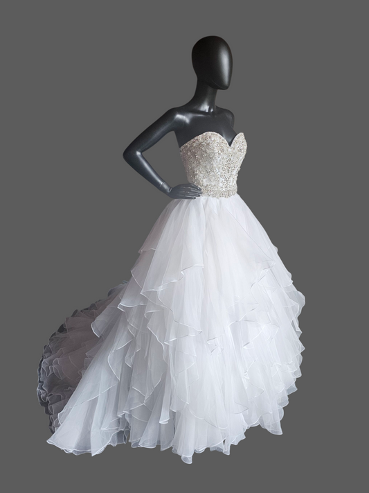 White Strapless Tiered Organza Ballgown Wedding Dress NWOT - Mori Lee