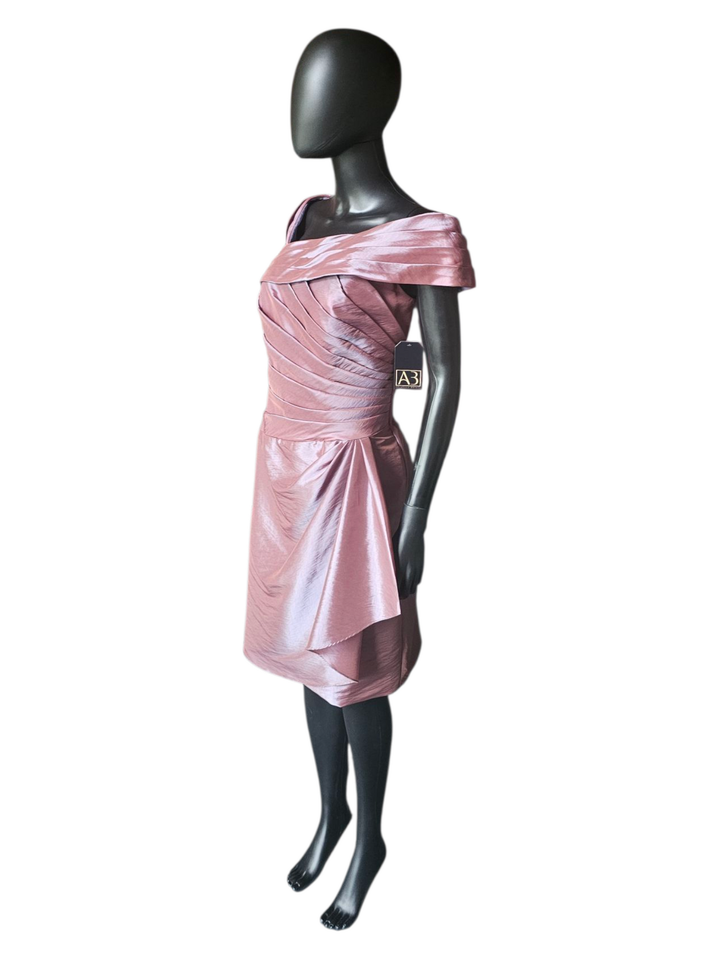 Iridescent Rose Taffeta Asymmetrical Off Shoulder Cocktail Dress - Jade