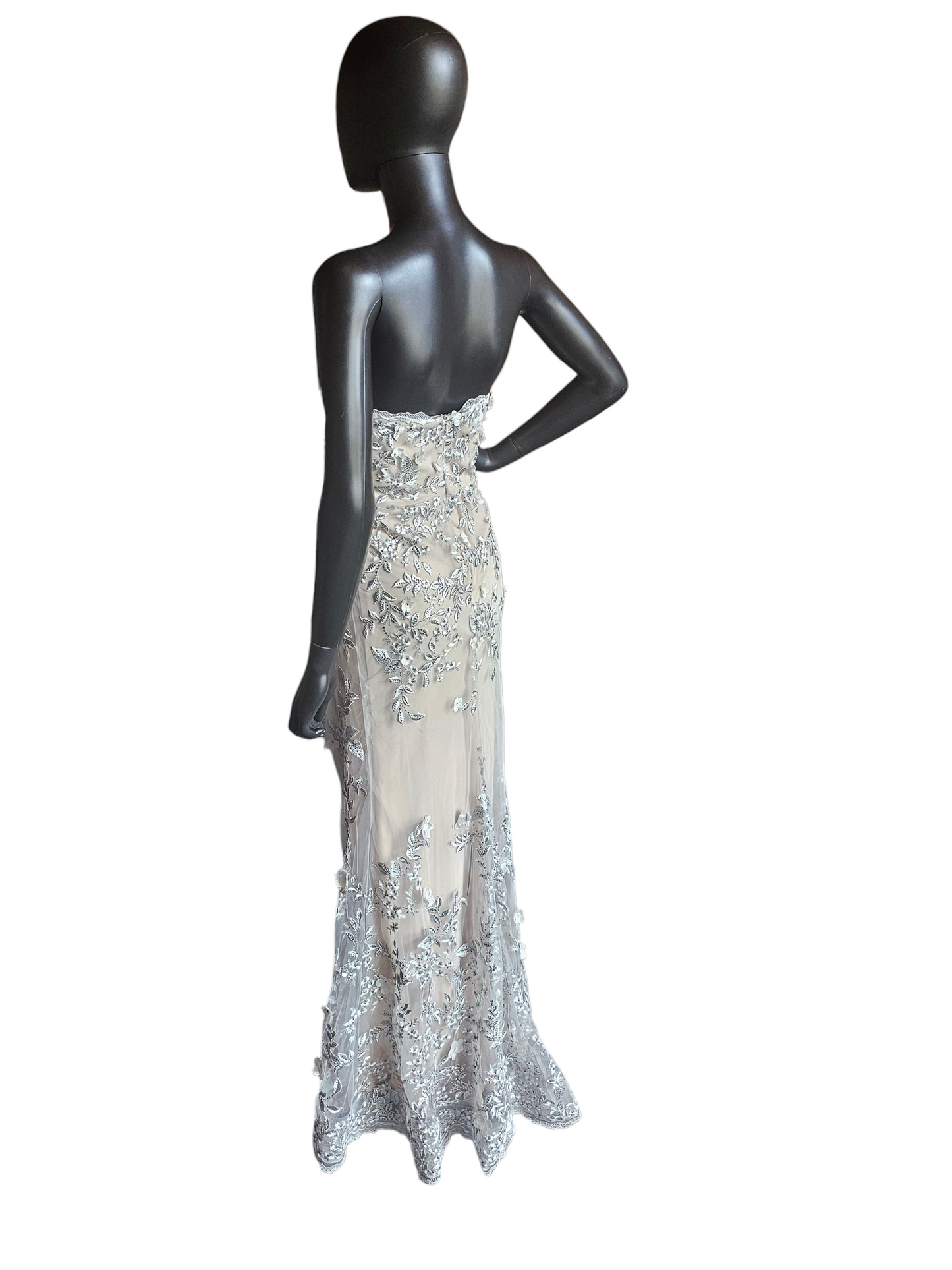 Silver/Nude 3D Floral Detail Fit/Flare Dress - Montage