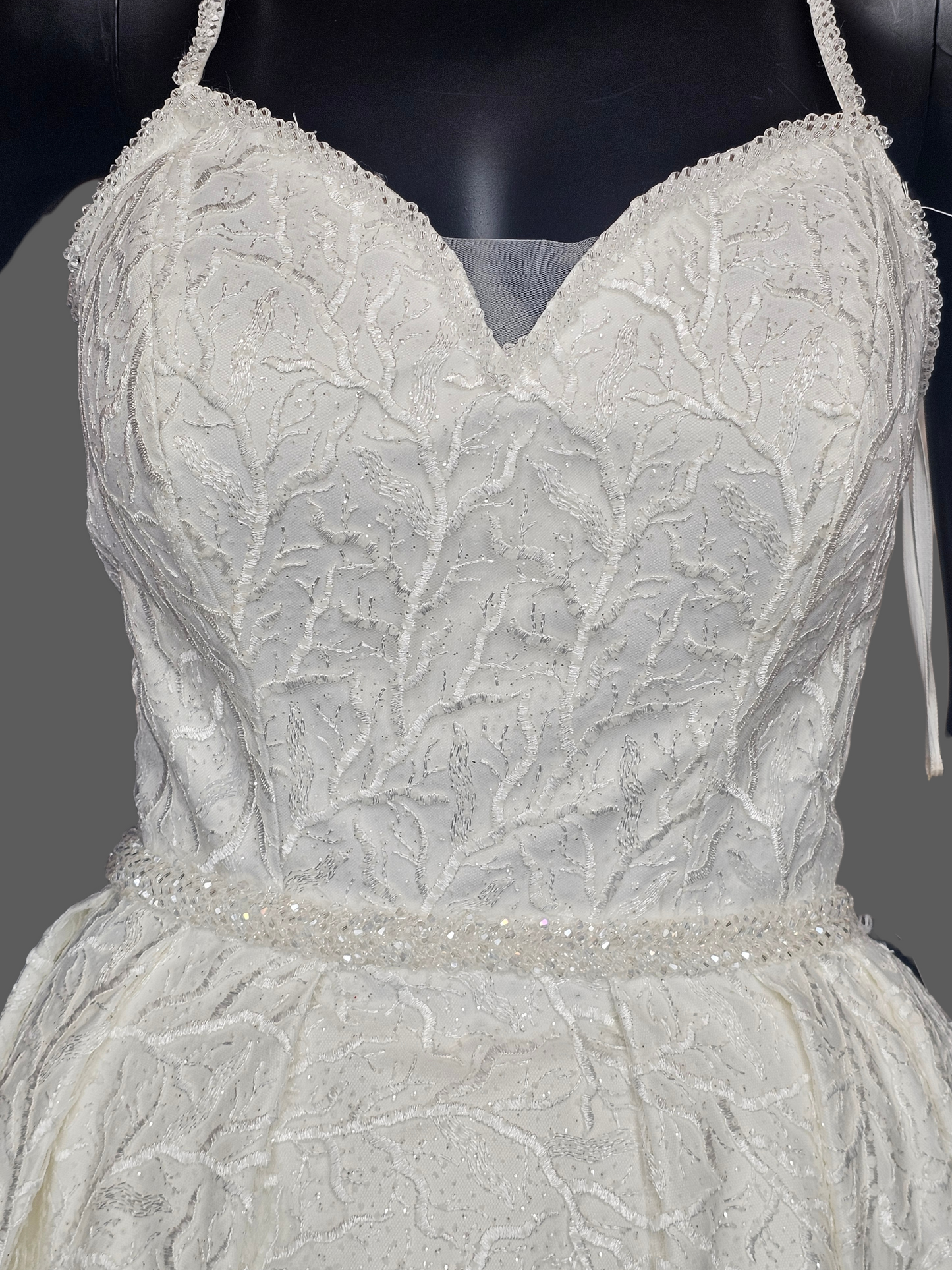 Ivory Sparkle Vine Embroidered Pleated A-Line Wedding Ballgown - Di La Sena - NWT