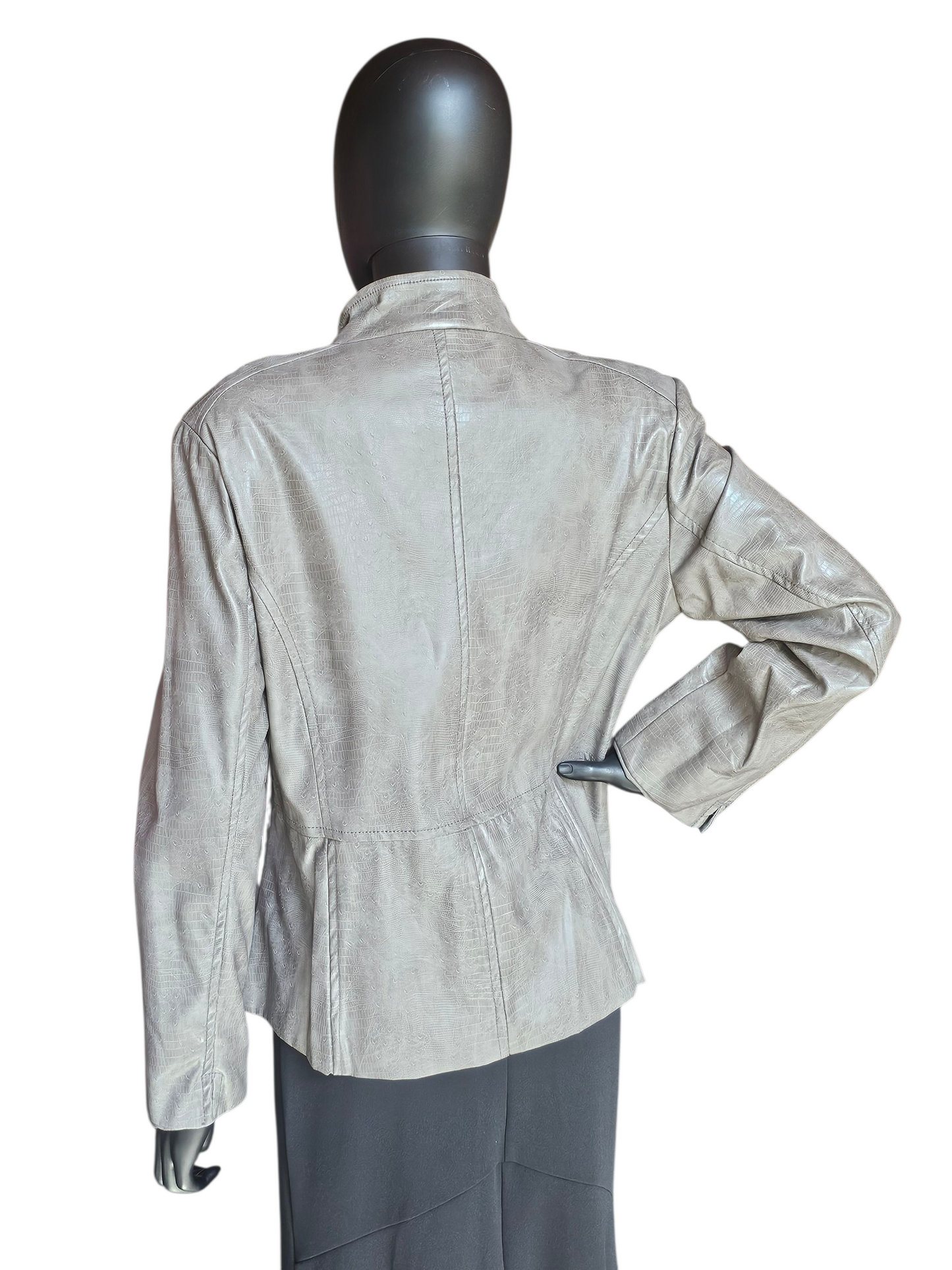 Grey Pleather High Collar Alligator Print Jacket NWT - Erin London