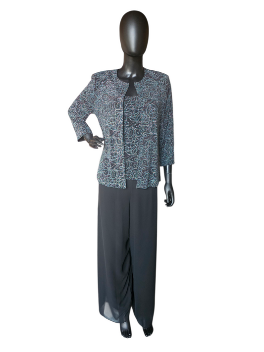 Black/White/Teal 3 Piece Formal Outfit - Alex Evenings