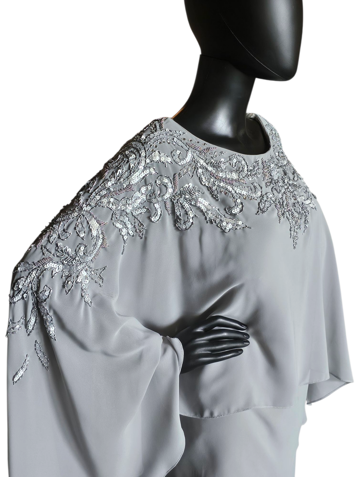 Silver Chiffon 2-Piece Formal Pantsuit - Madeline Gardner NY