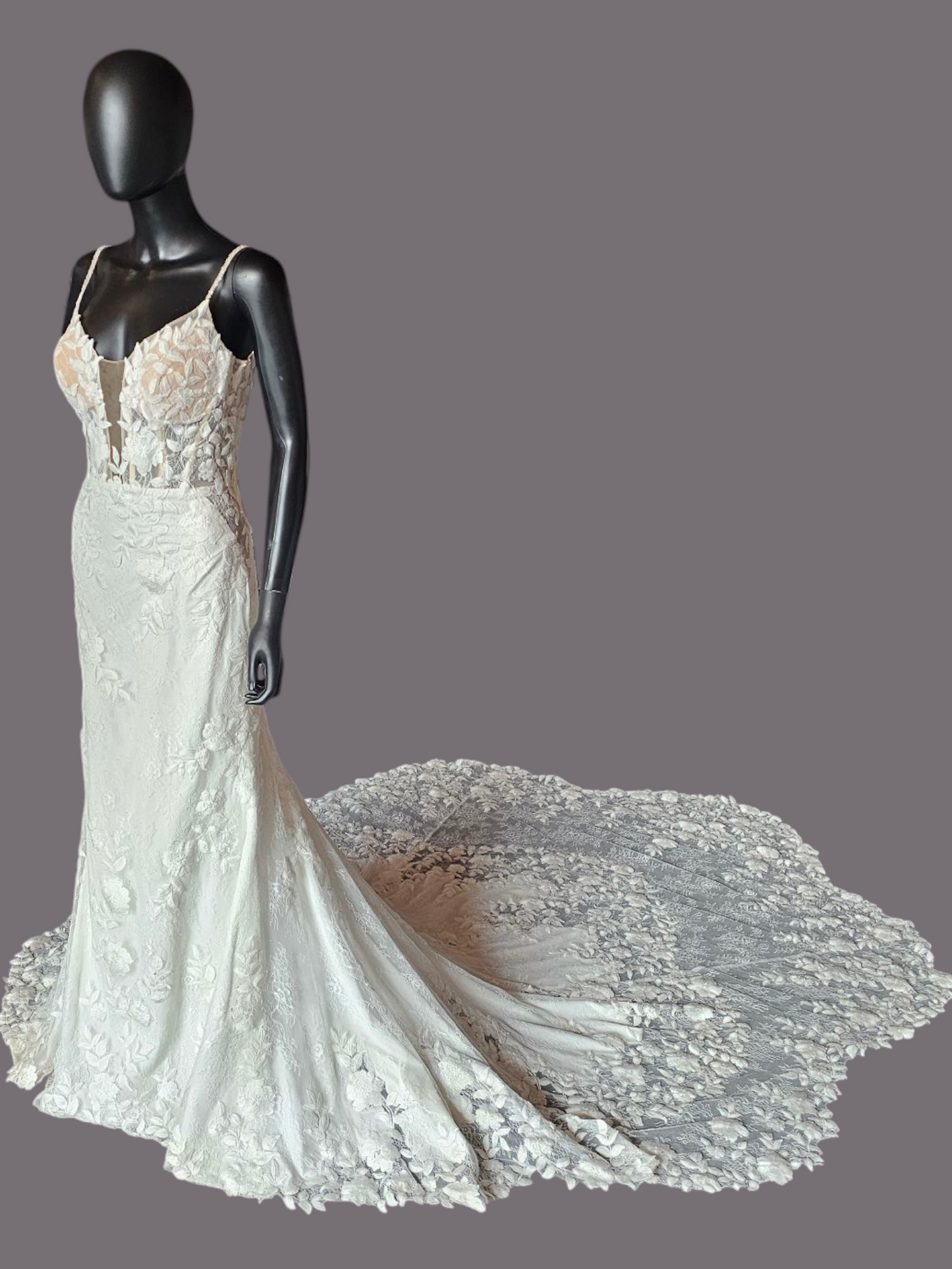 Ivory Lace Illusion Plunge Fitted - Brooklyn Grace