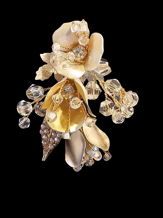 Rose Gold Wire/Beaded Floral Post Earring