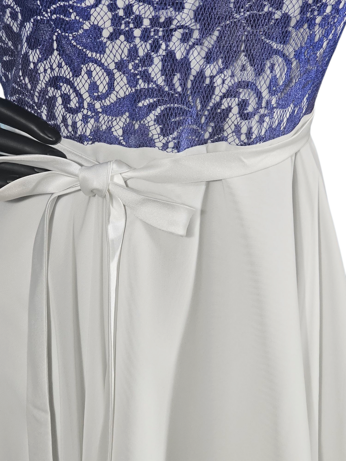 Blue Lace/White Chiffon Halter Mid-Length Dress - Da Vinci
