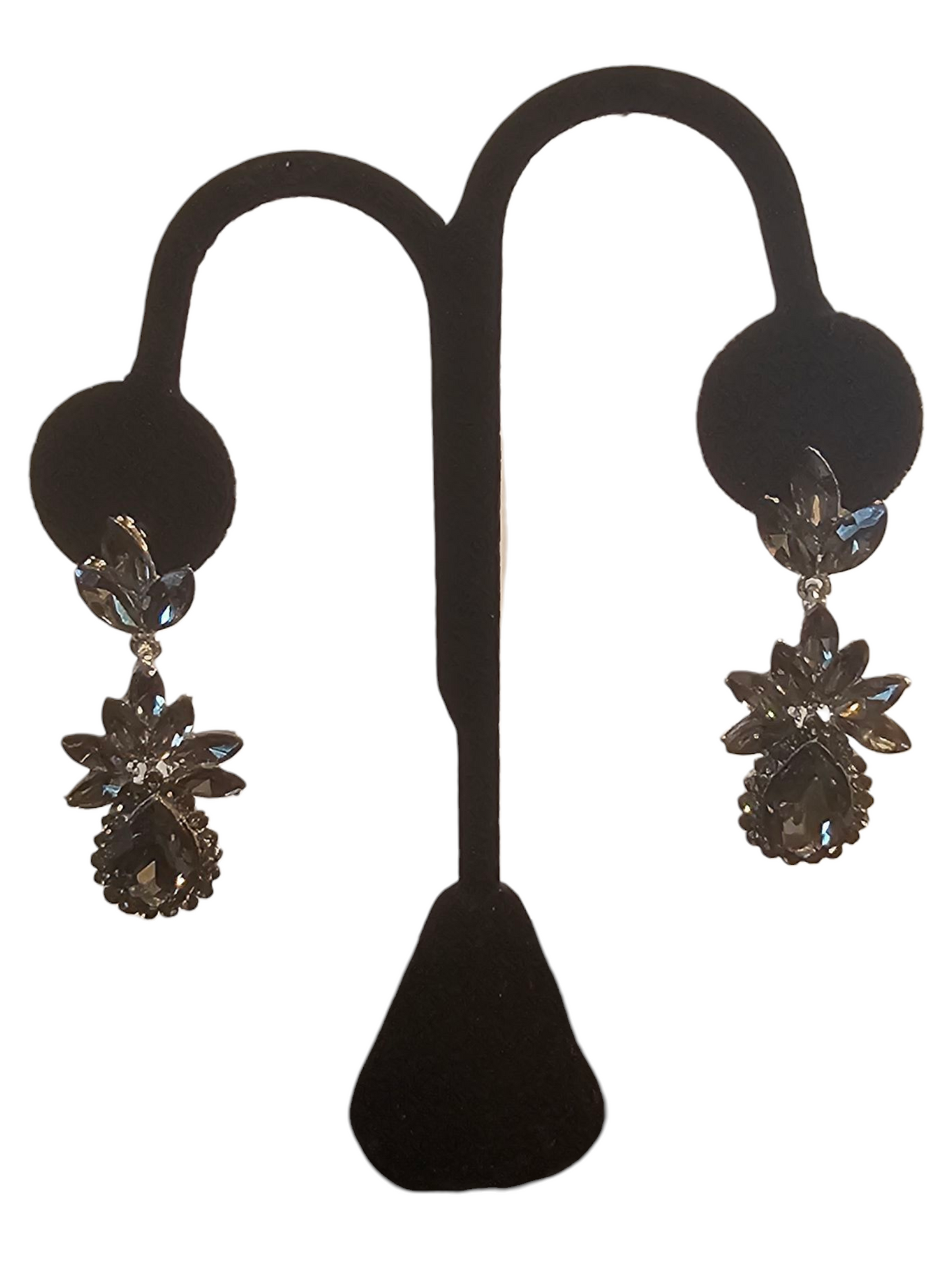 Grey Crystal Fleur Teardrop Earring