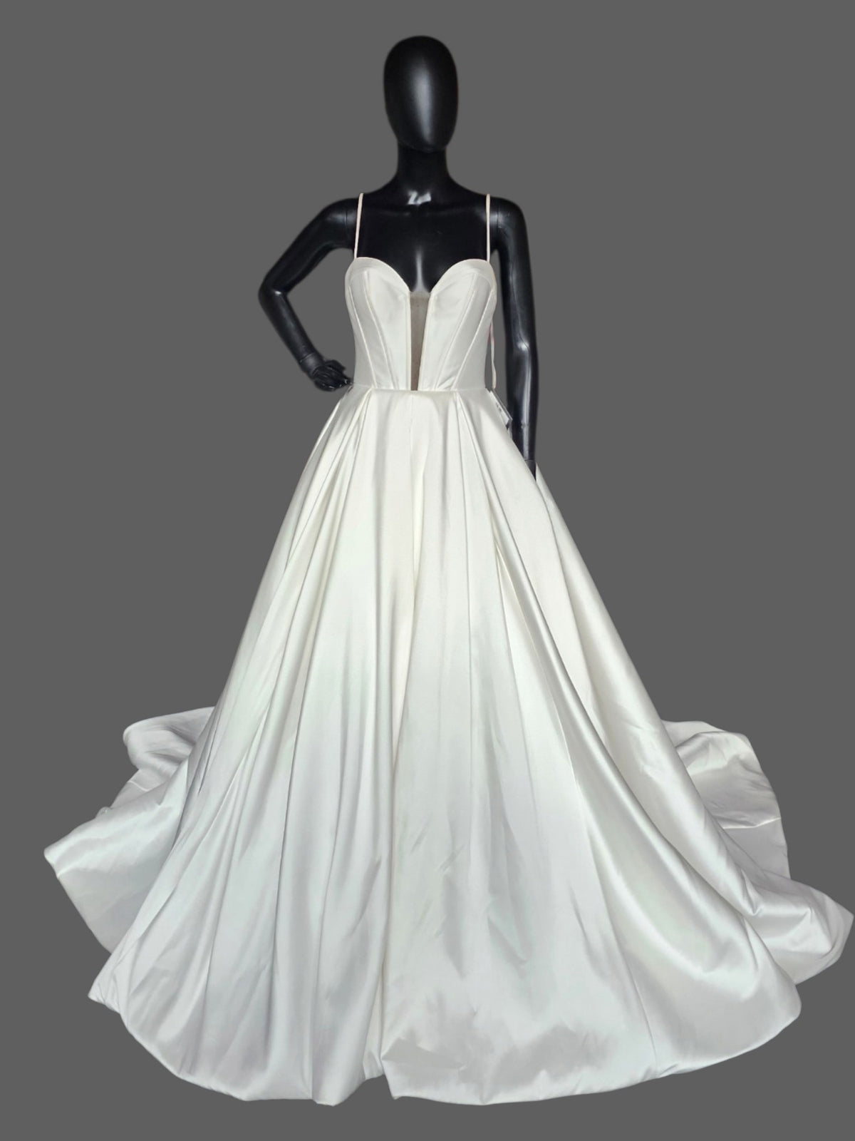 Ivory Mikado Minimalist Plunge Wedding Gown- Justin Alexander