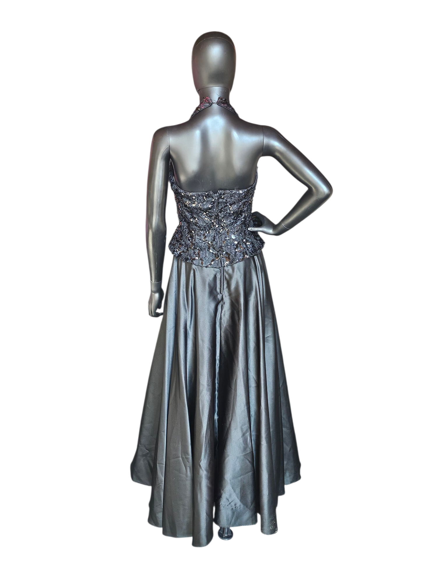 Vintage Black Lace/Satin Halter Formal Dress - Bari Jay