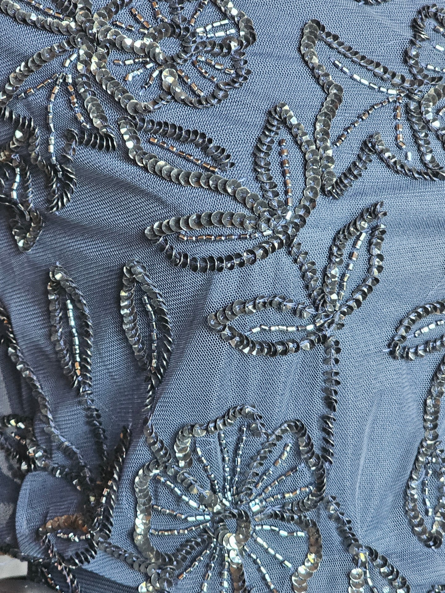 Navy Floral Blouson Cap Sleeve Formal Dress - Adrianna Papell