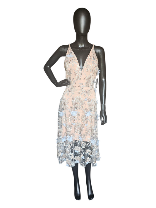 Blue/Pink/Nude 3D Floral Party Dress - Dress the Population