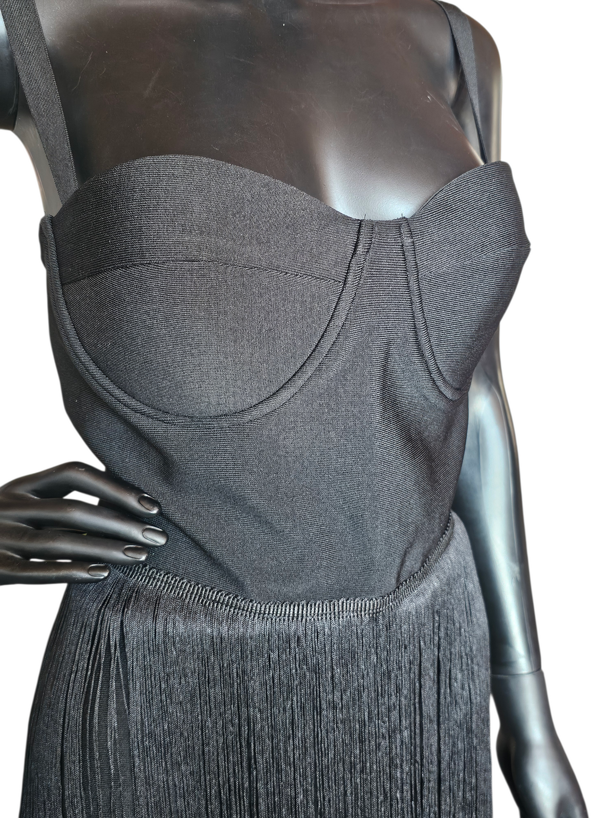 Fitted Black Fringe Maxi Party Dress NWT - Nova Luxe