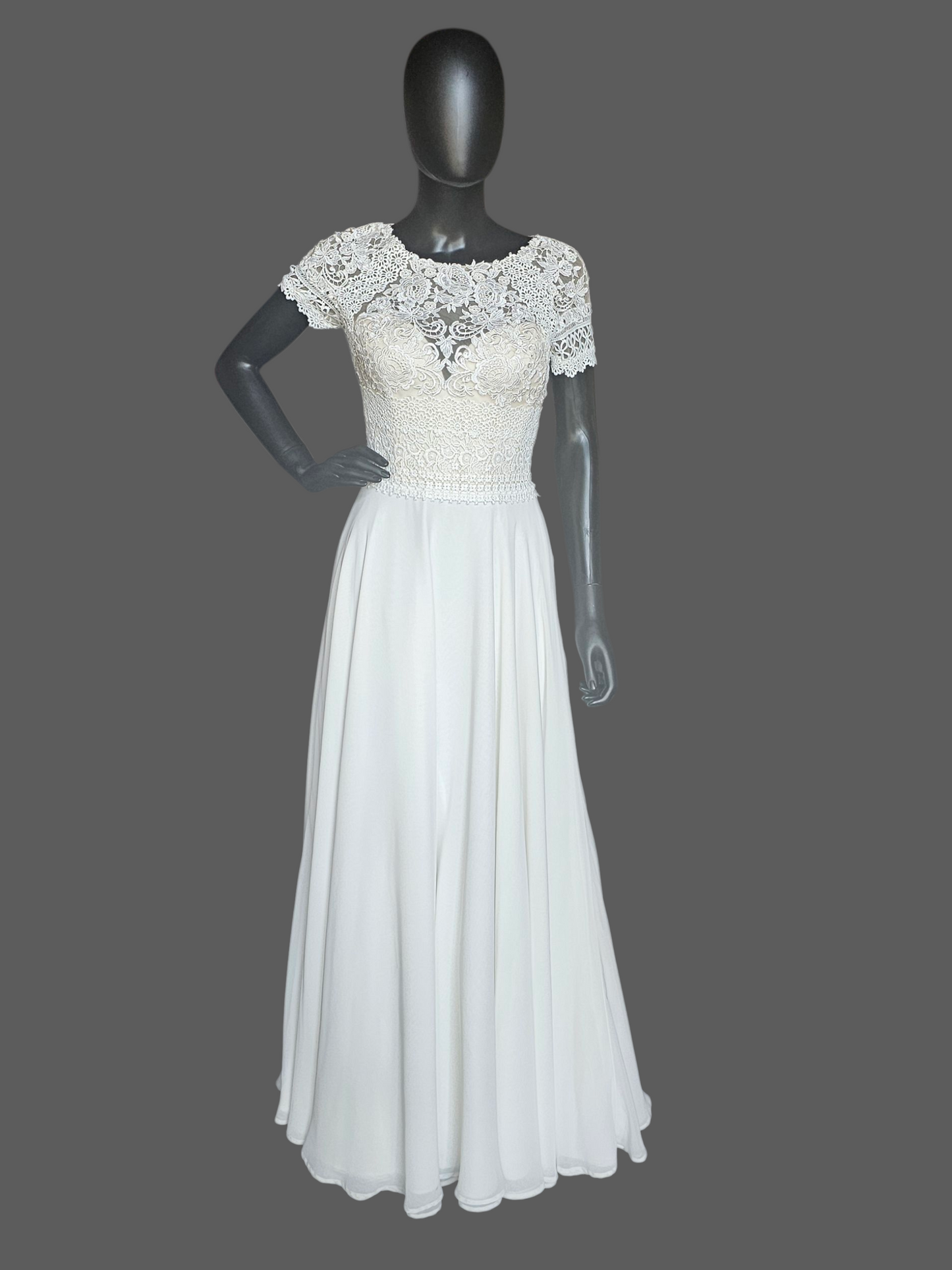Ivory Cap Sleeve Illusion Bodice Wedding Dress - Lillan West