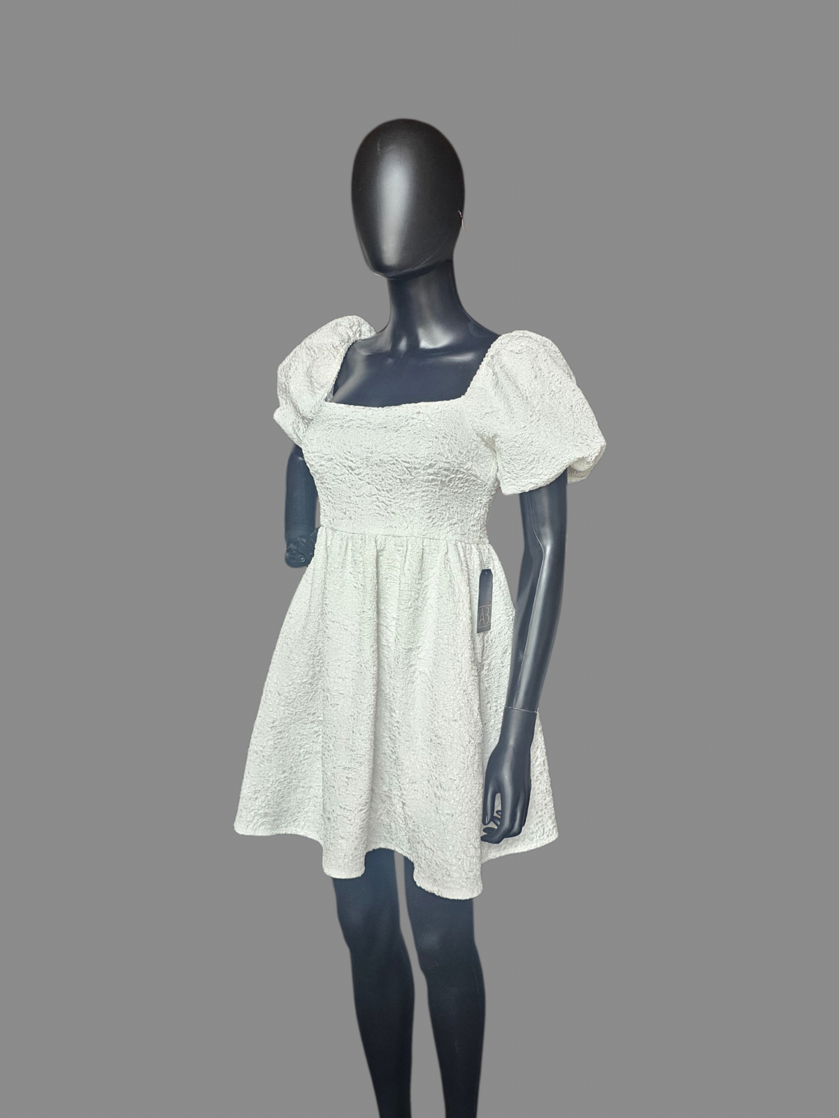 White Crushed Puff Sleeve Babydoll Homecoming Dress - She+Sky