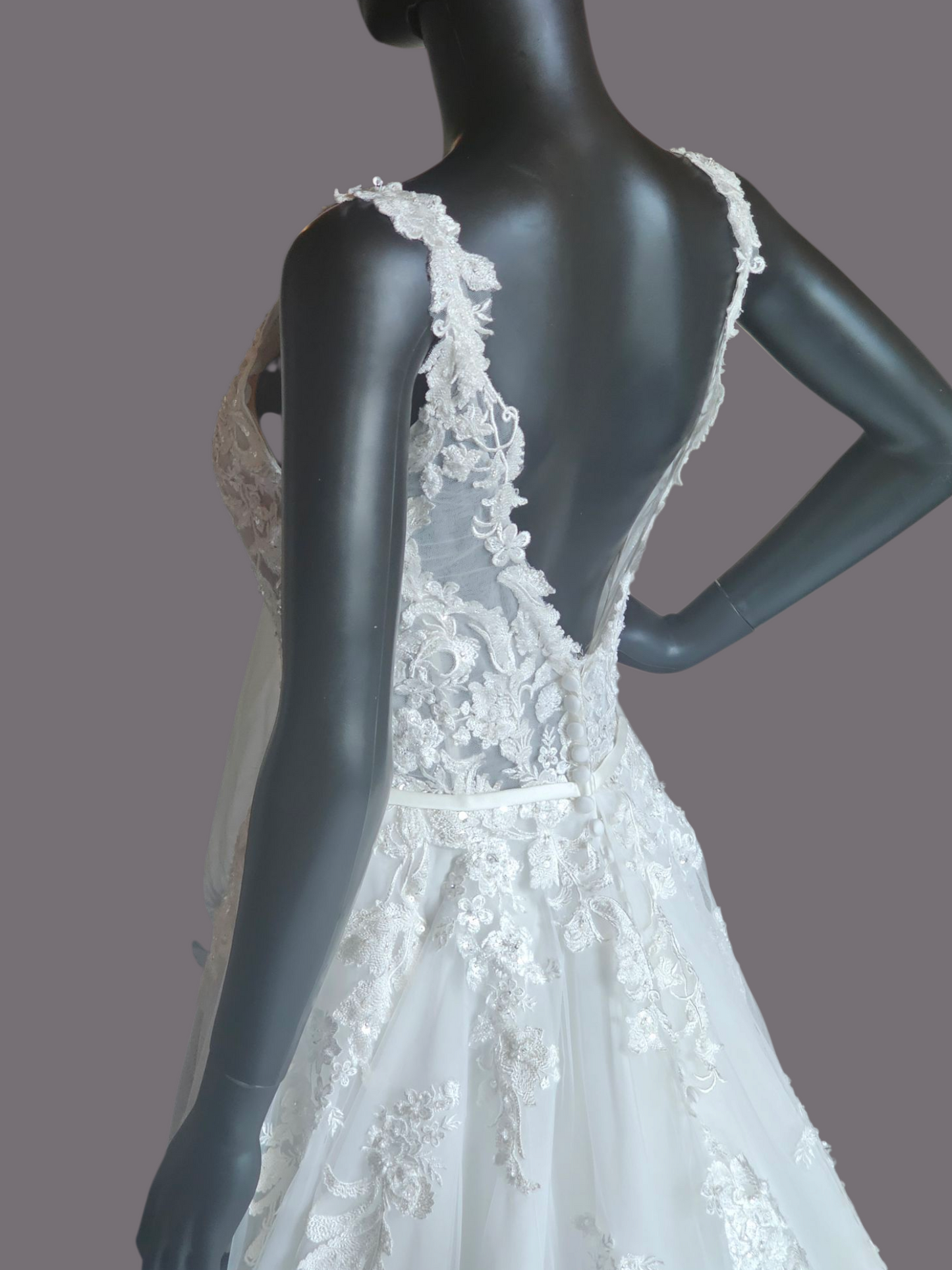 Ivory A-Line Wide Strap V-neck Plunge Wedding Gown - Mori Lee