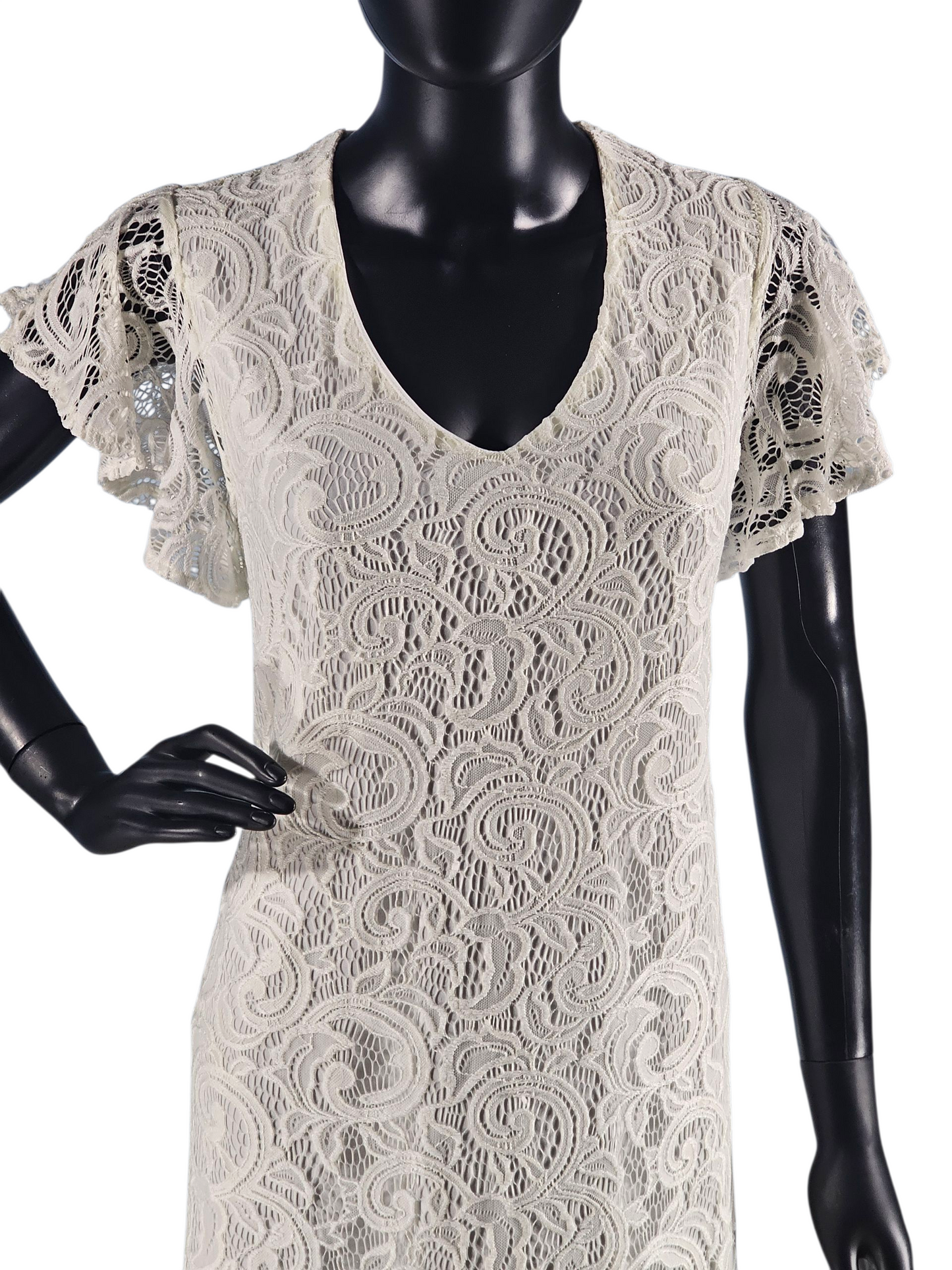 White Lace V-Neck Flutter Sleeve - Dana Buchman