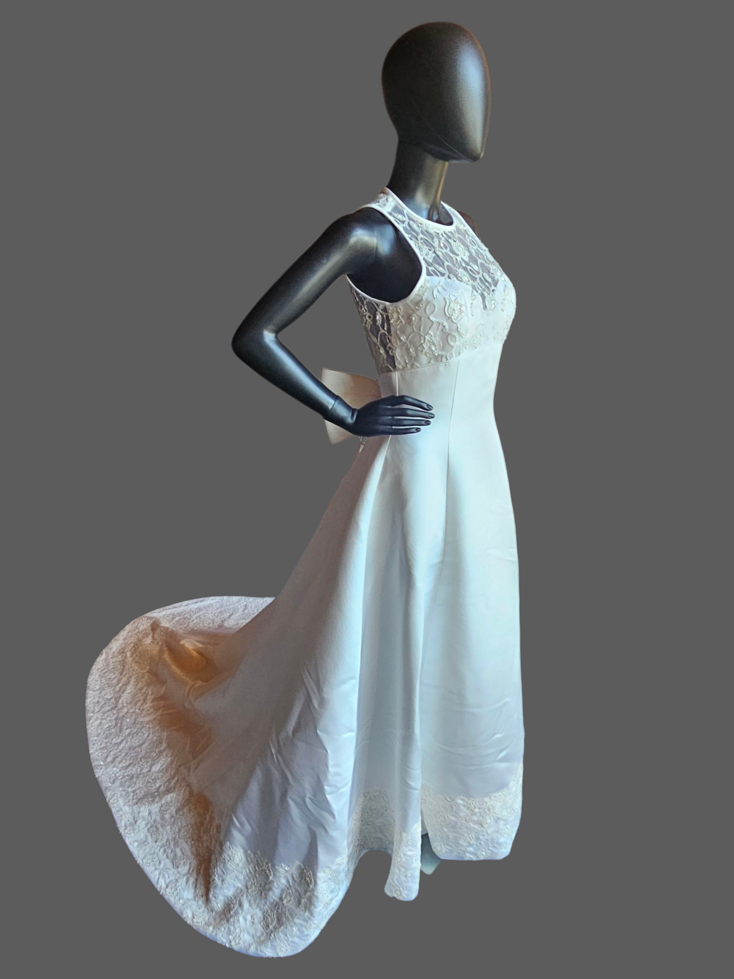 Vintage Halter Illusion Tulip Beaded Hem White Satin Wedding Dress - Venus