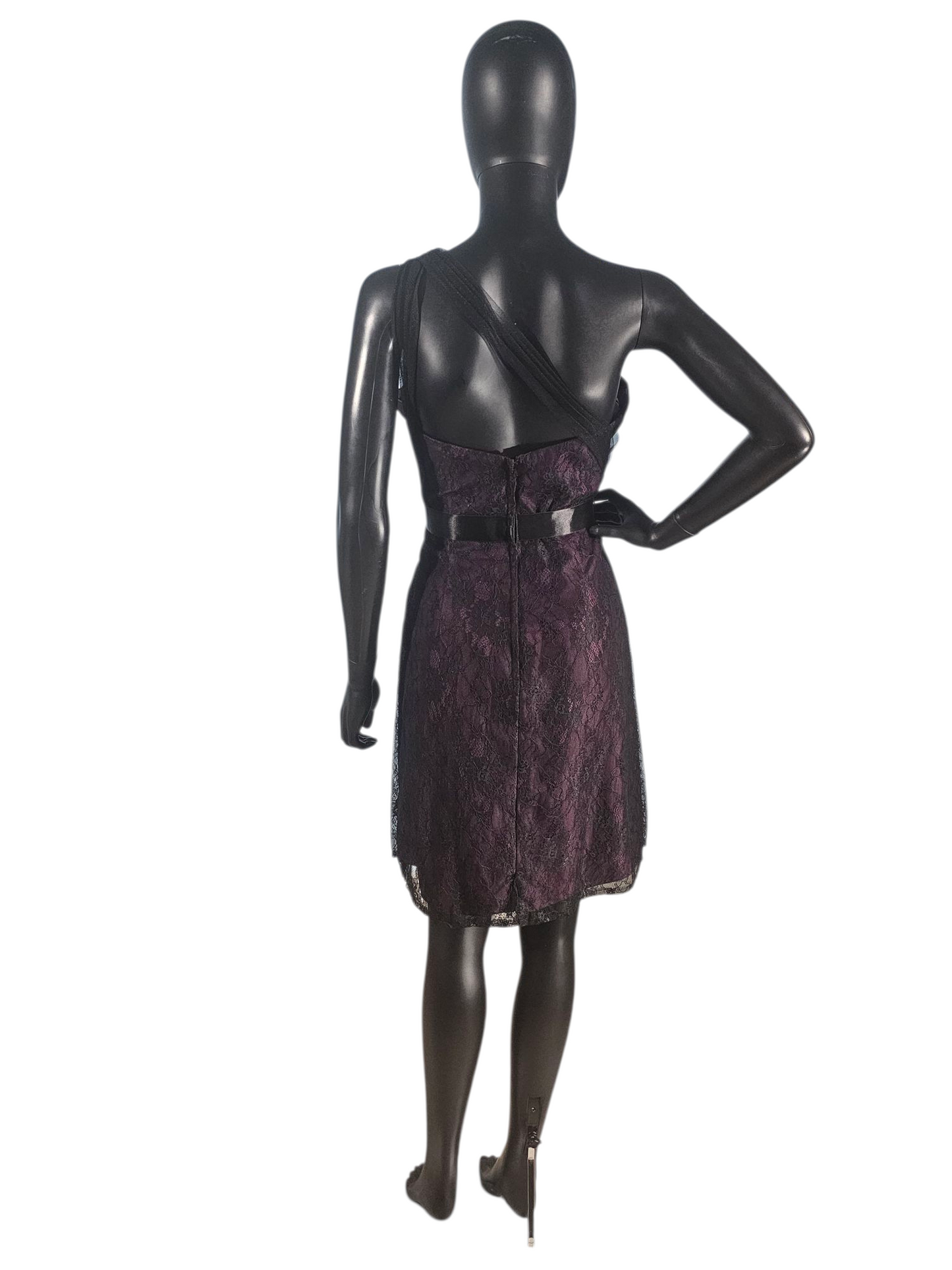 Aubergine/Black Lace One Shoulder Cocktail Dress - Da Vinci