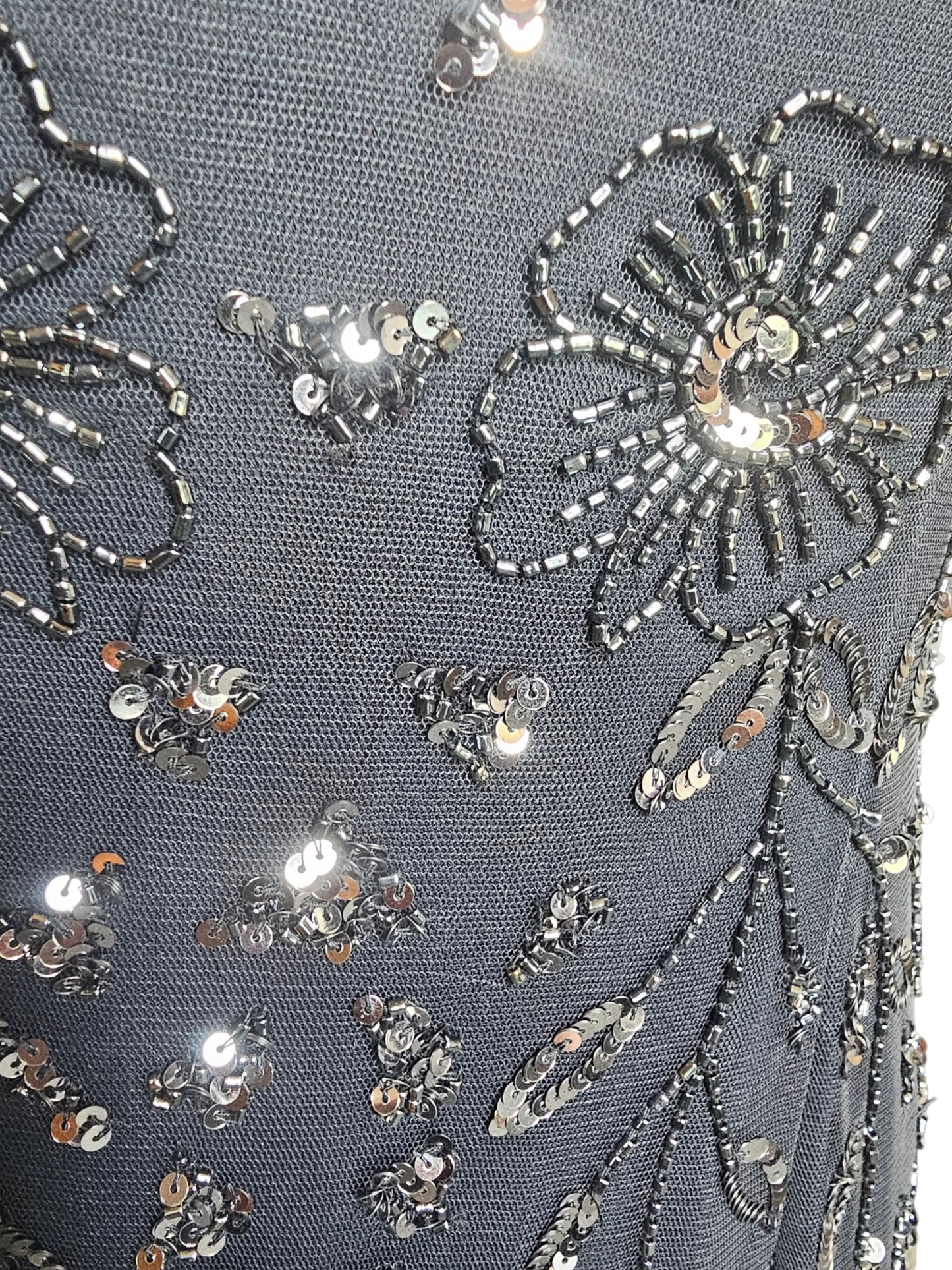 Navy Beaded Fit/Flare Off Shoulder Full Length Formal Dress - Oleg Cassini