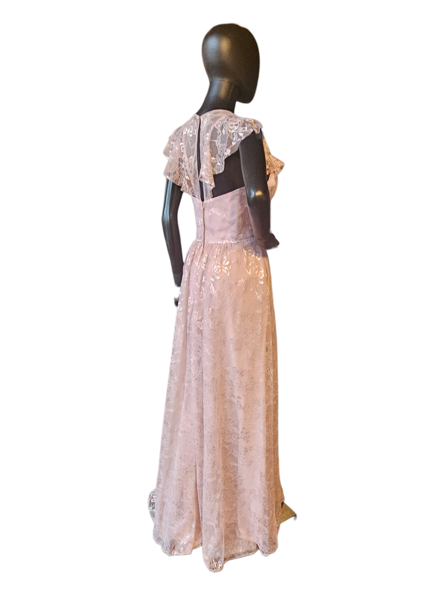 Desert Rose Lace Flutter Sleeve Full Length Formal Gown - Madeline Gardner