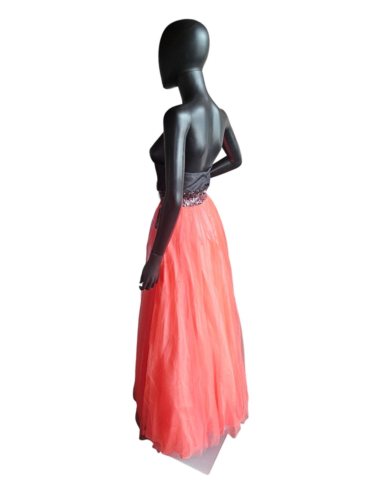 Black/Coral A-Line Tulle Prom Dress - Jump