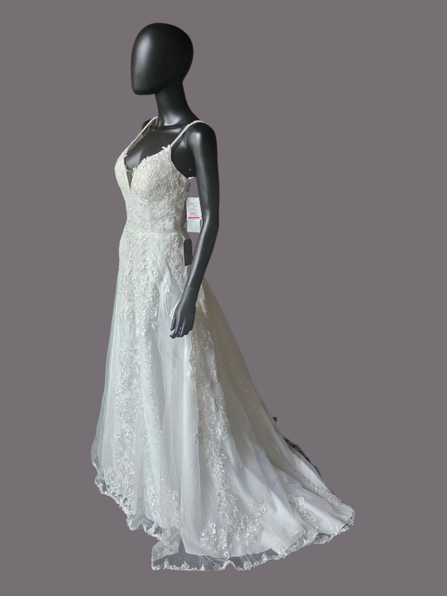 Sparkle A-Line Plunge Spaghetti Strap Wedding Gown - Oleg Cassini