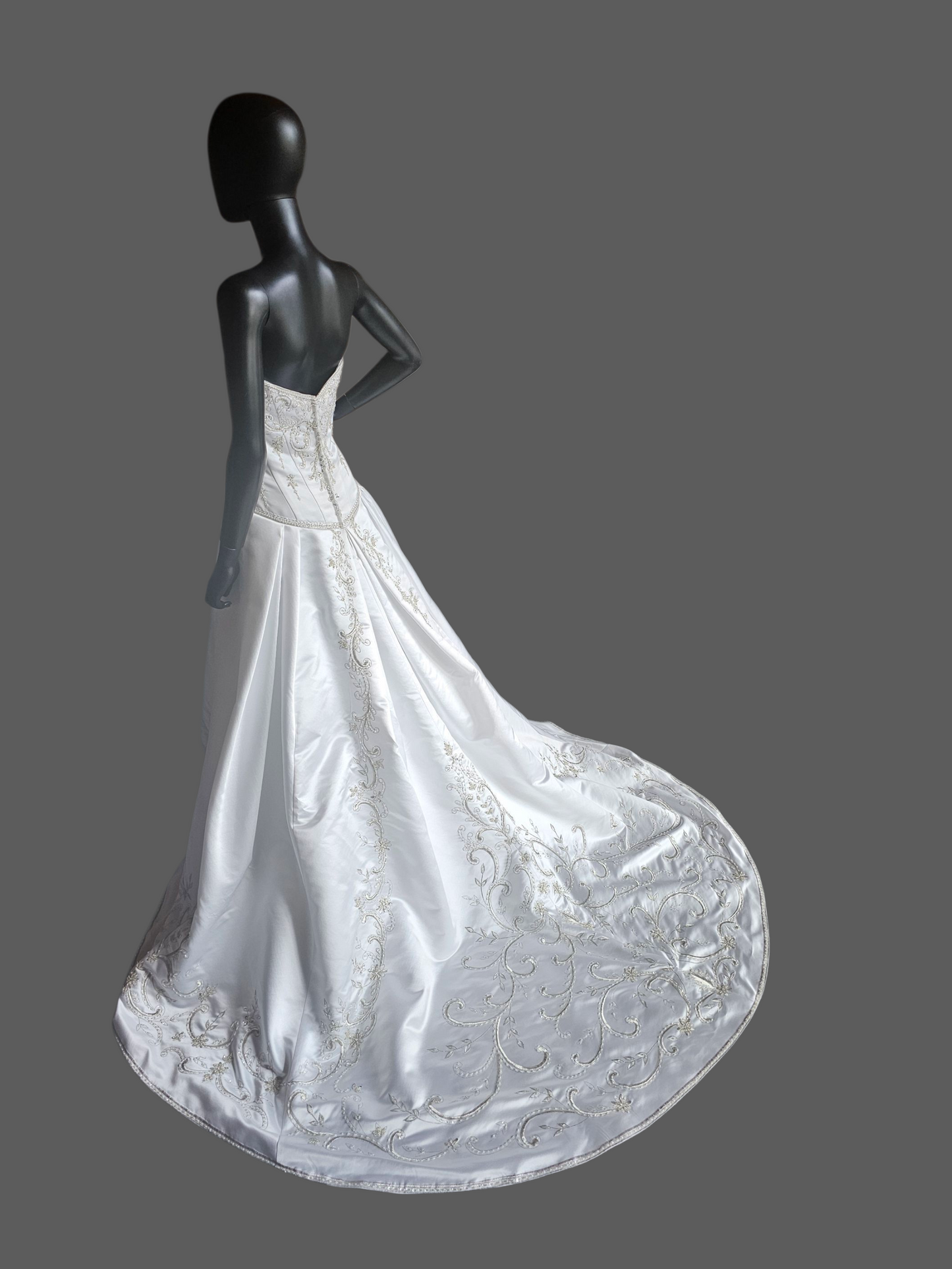 White Satin Drop Waist A-Line Wedding Gown  - Casablanca