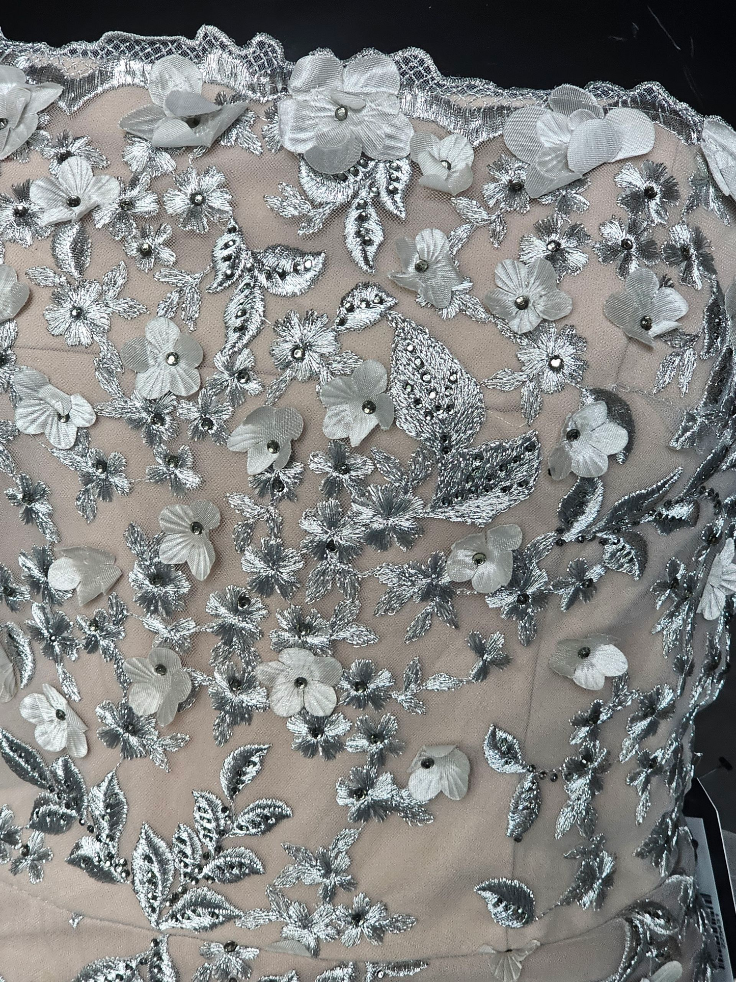 Silver/Nude 3D Floral Detail Fit/Flare Dress - Montage