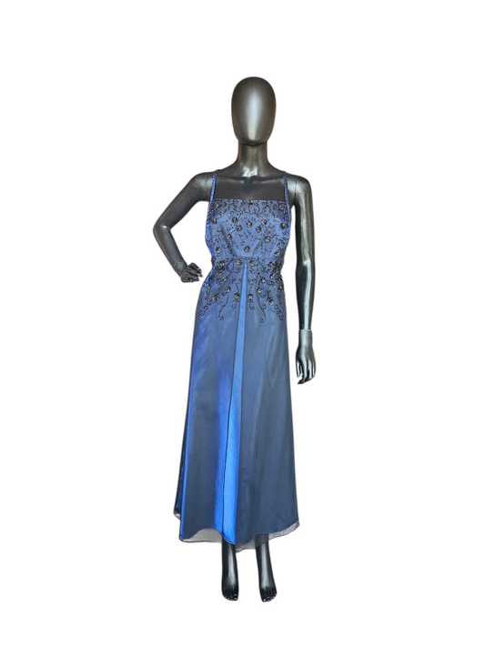 Electric Blue/Black Flower Overlay Formal Dress