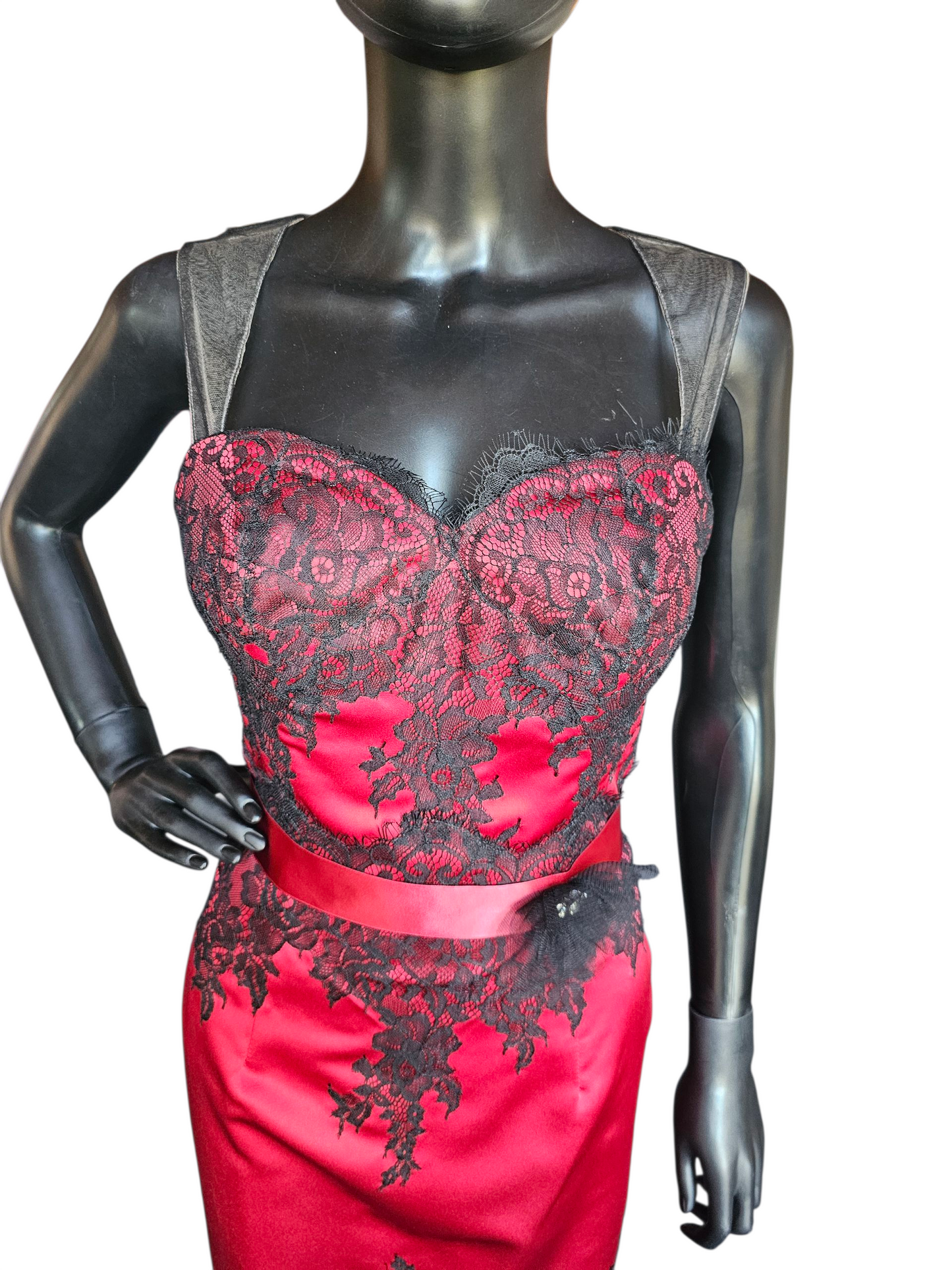 Red Satin/Black Lace Party/Cocktail Dress NWOT - Da Vinci