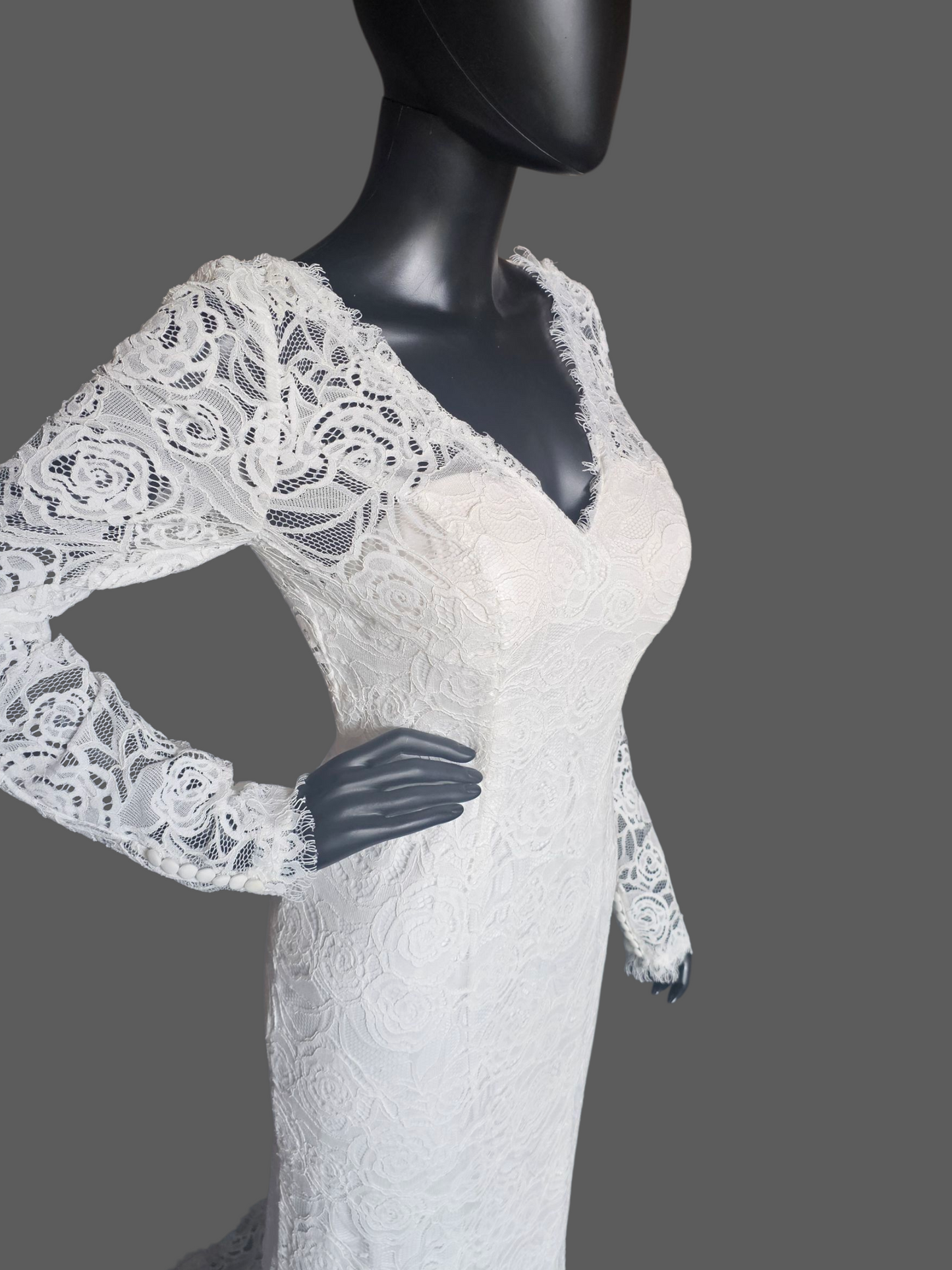 Ivory Long Sleeve Lace Fit/Flare Wedding Gown - DB Bridal