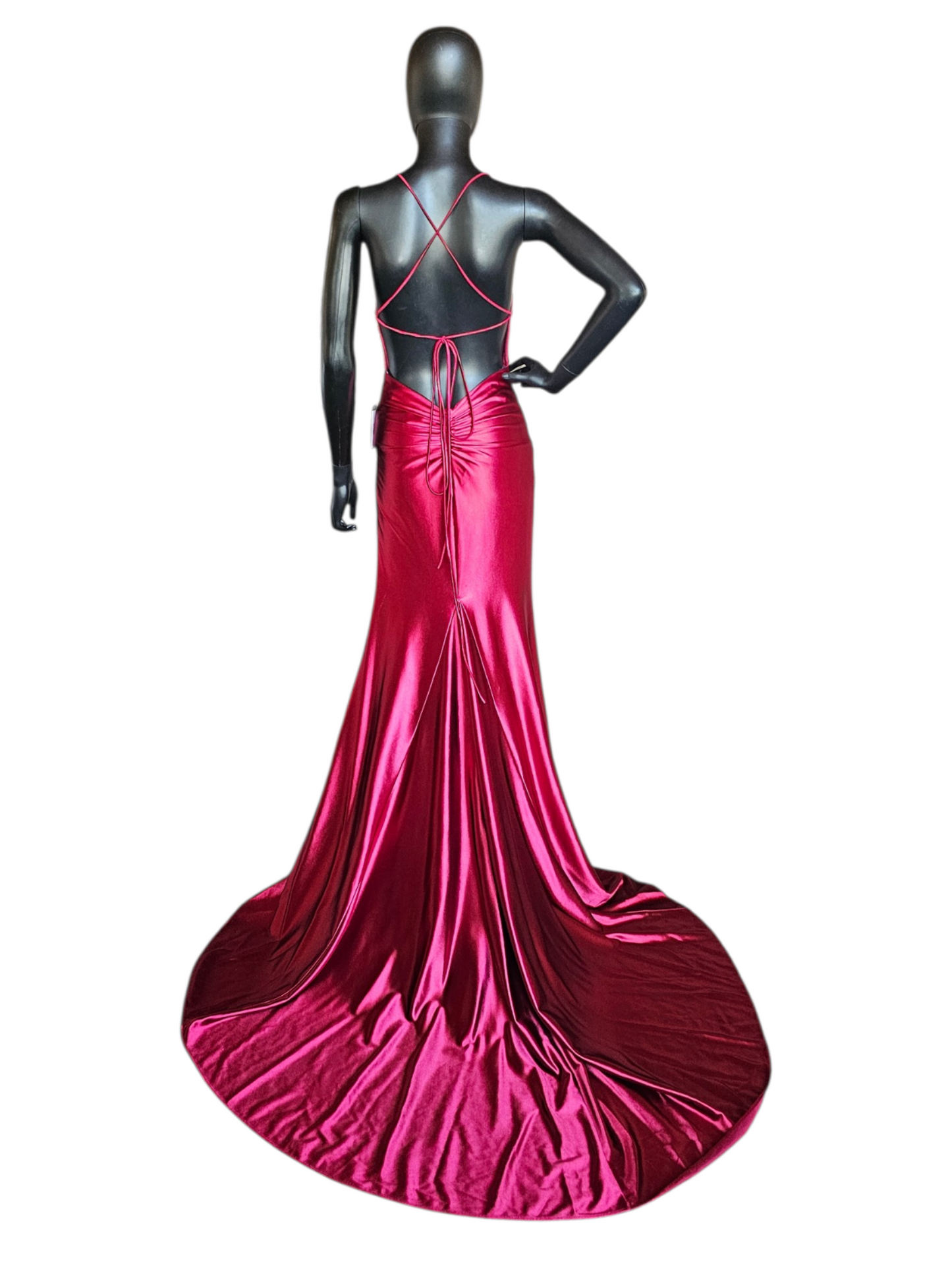 Red/Pink Stretch Plunge Halter Formal/Prom Dress - The Secret Room