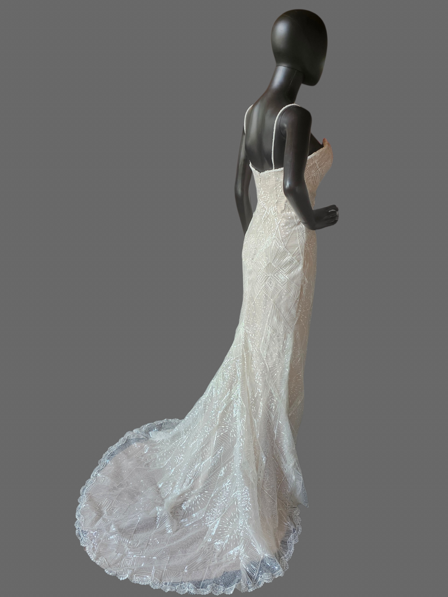 Nude Art Deco Inspired Embroidered Sequin Fit/Flare Wedding Gown - Davinci