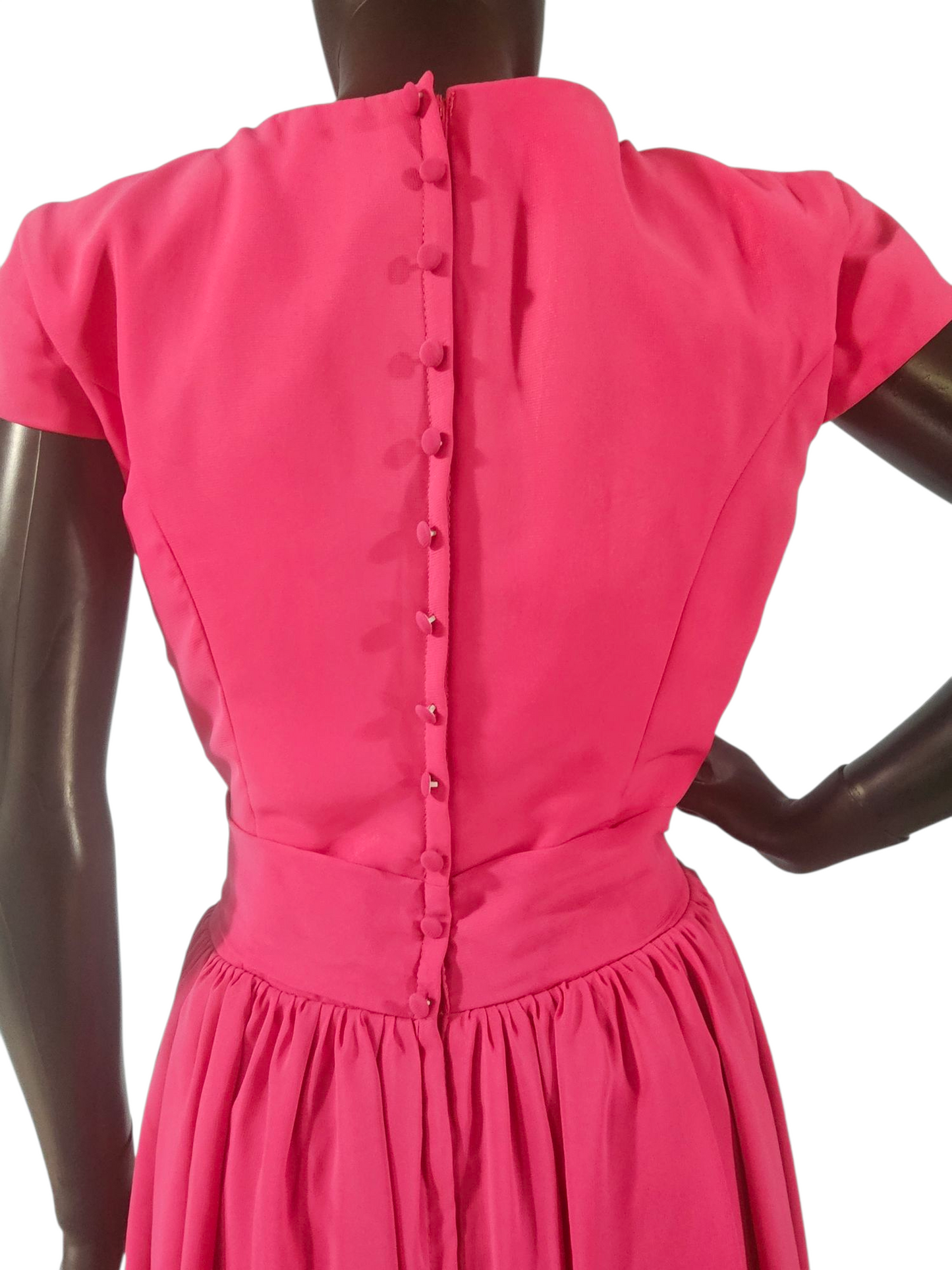 Hot Pink Cap Sleeve Full Skirt Cocktail Dress