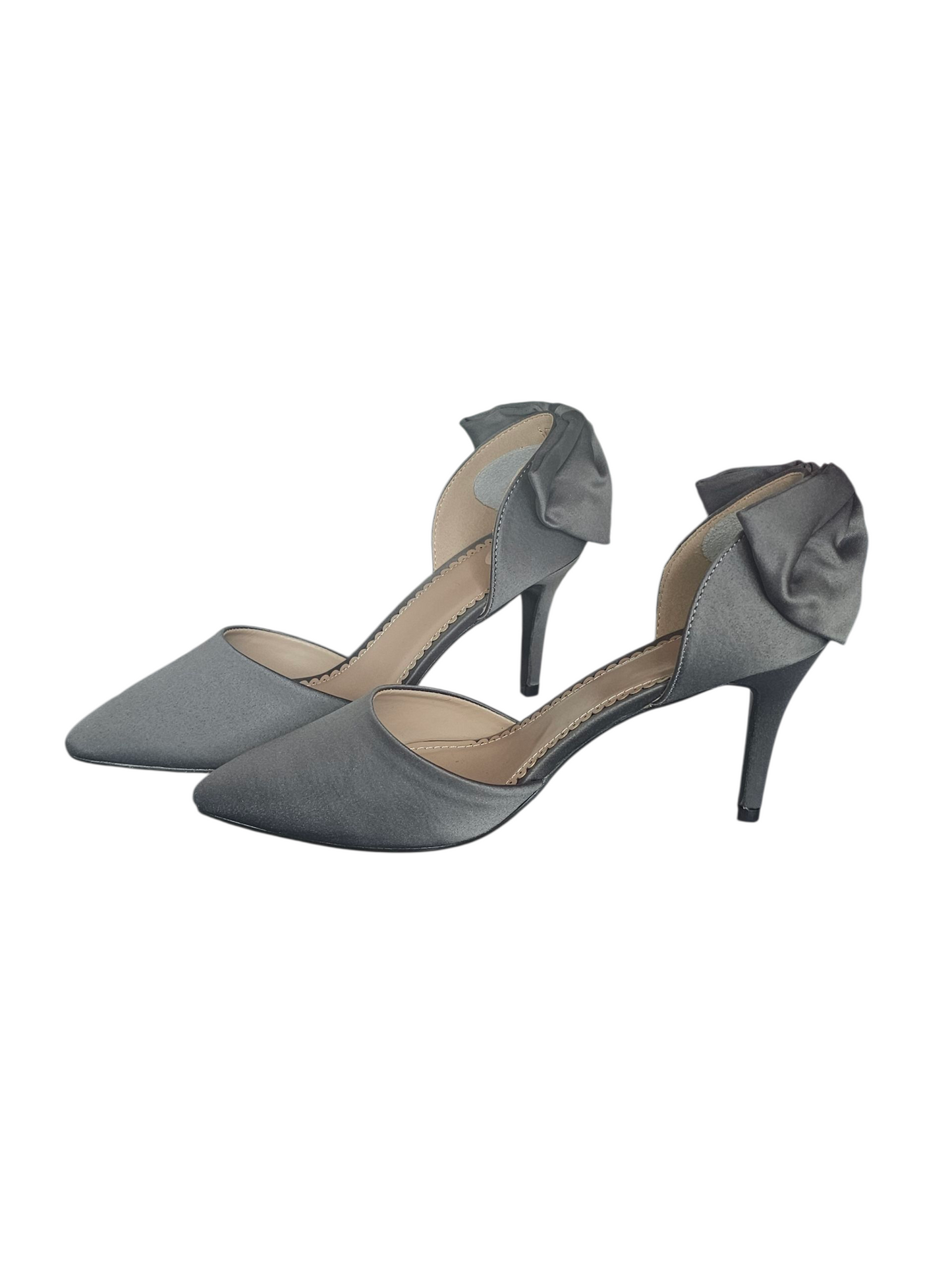 Grey Bow Satin High Heel Shoes