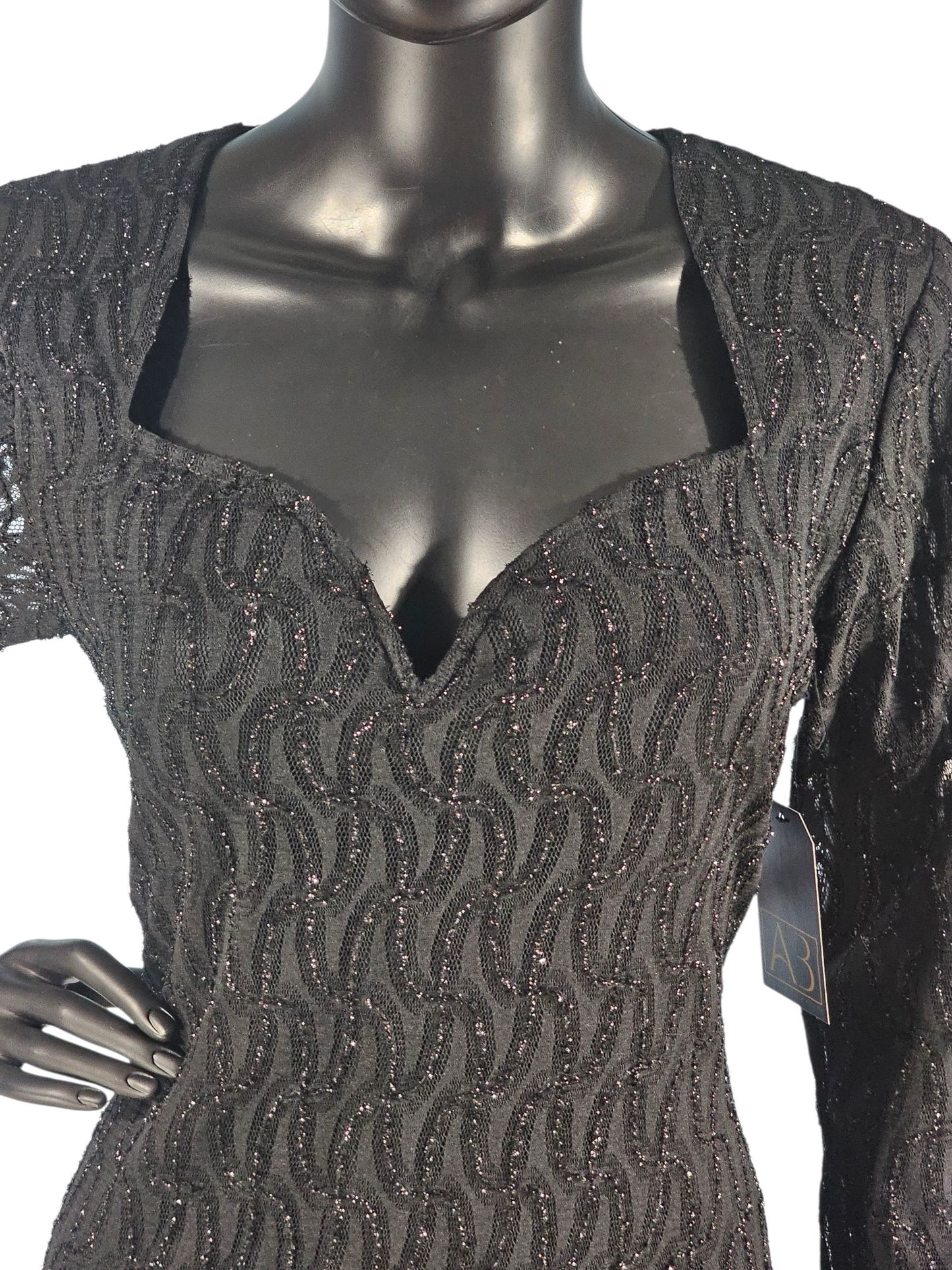 Vintage Black Sparkle Detail Long Sleeve Cocktail Dress