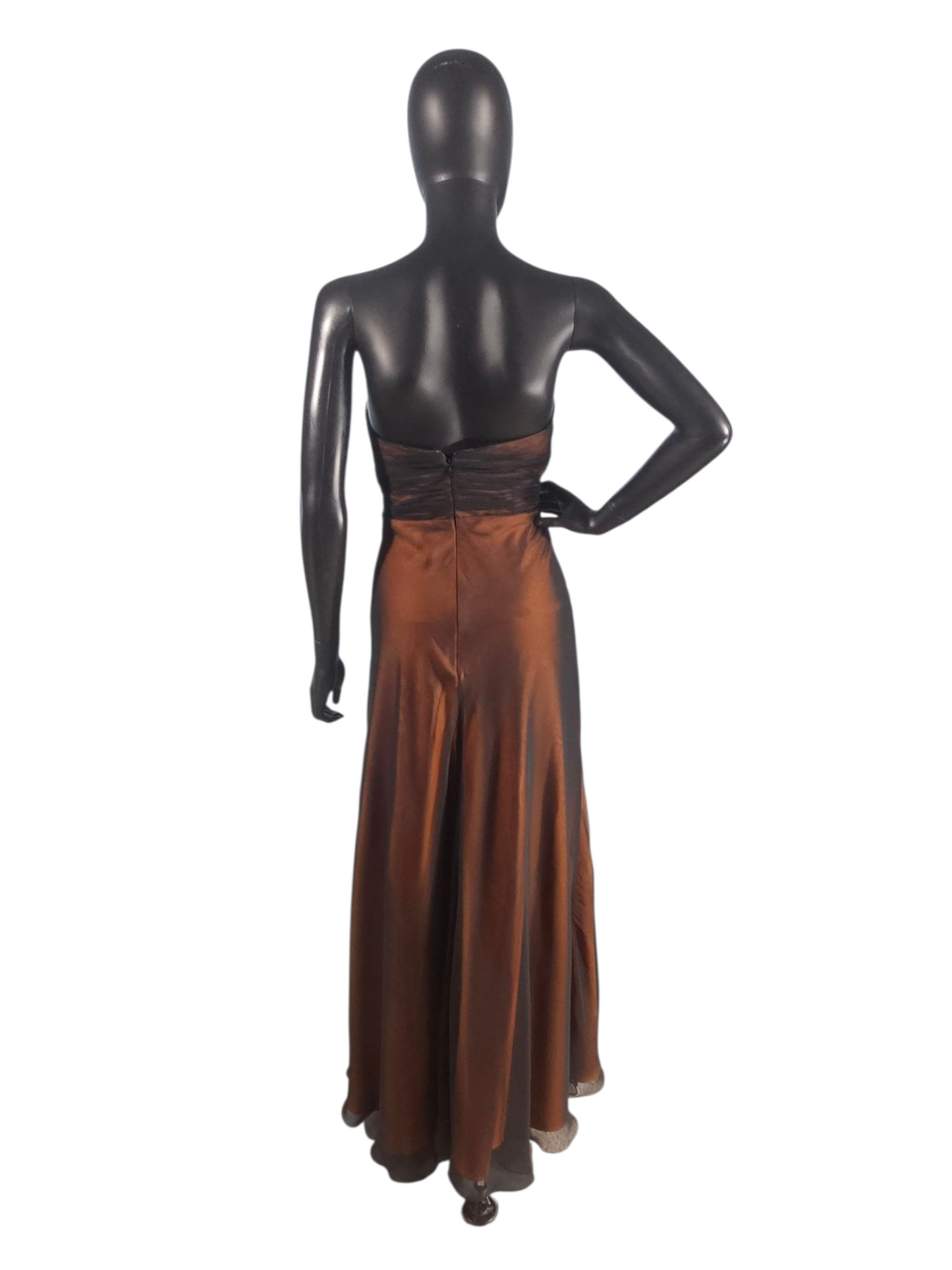 Black Overlay/Cognac Sweetheart Strapless Maxi Formal Dress - Da Vinci