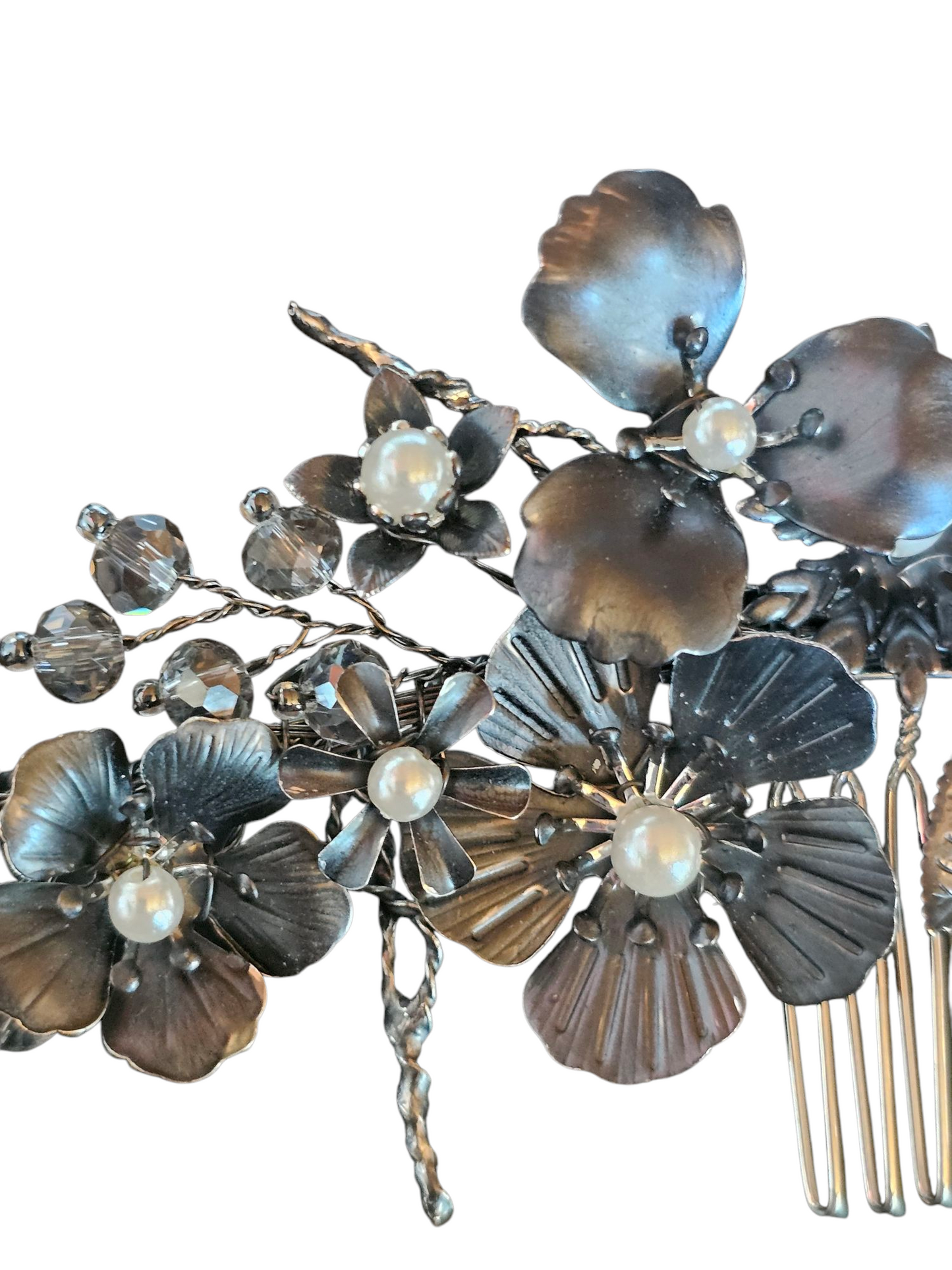 Gunmetal Floral/Pearl Hair Comb - Marionat