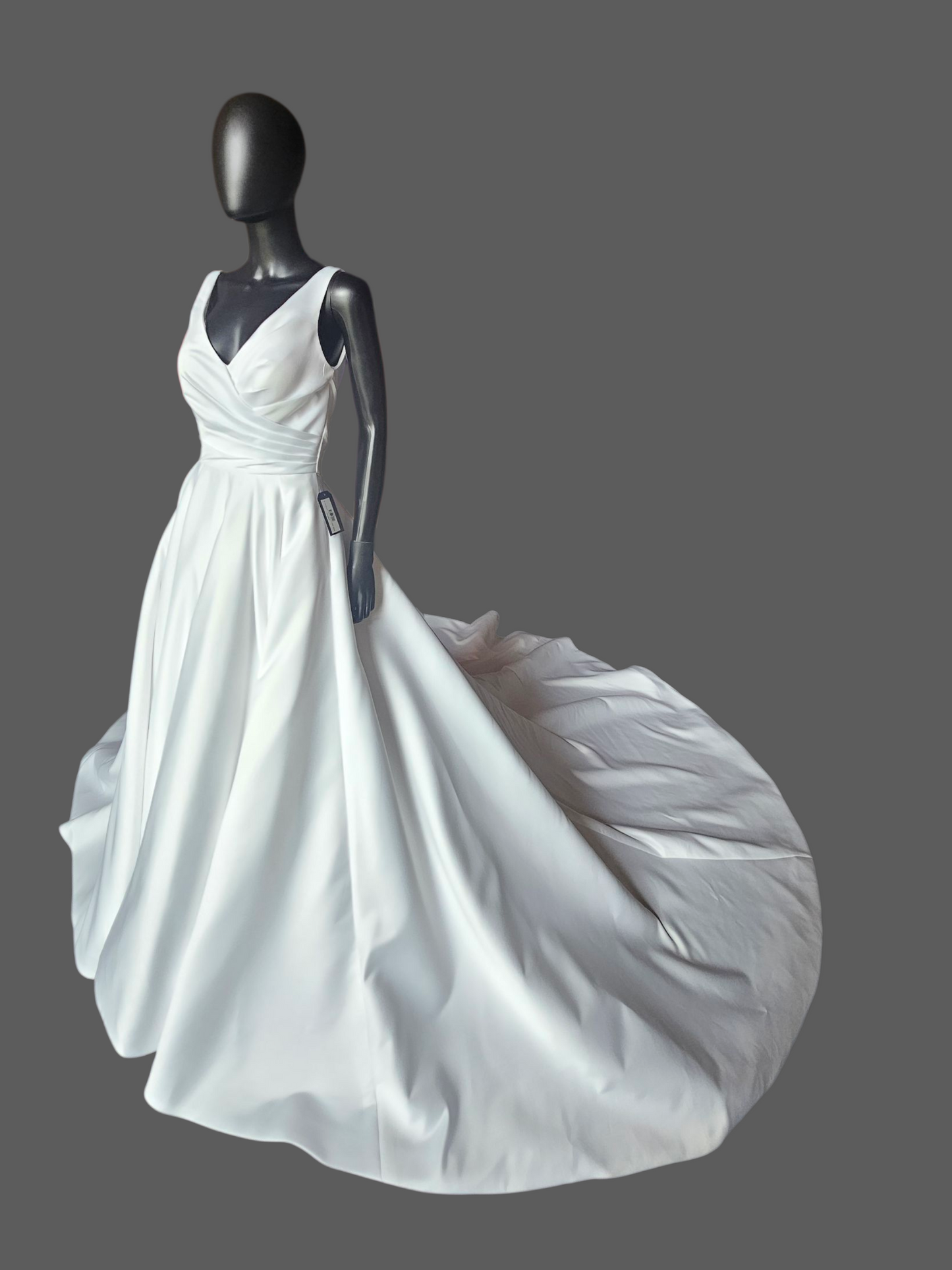 White Satin Minimalist V-Neck A-Line Wedding Gown - Da Vinci