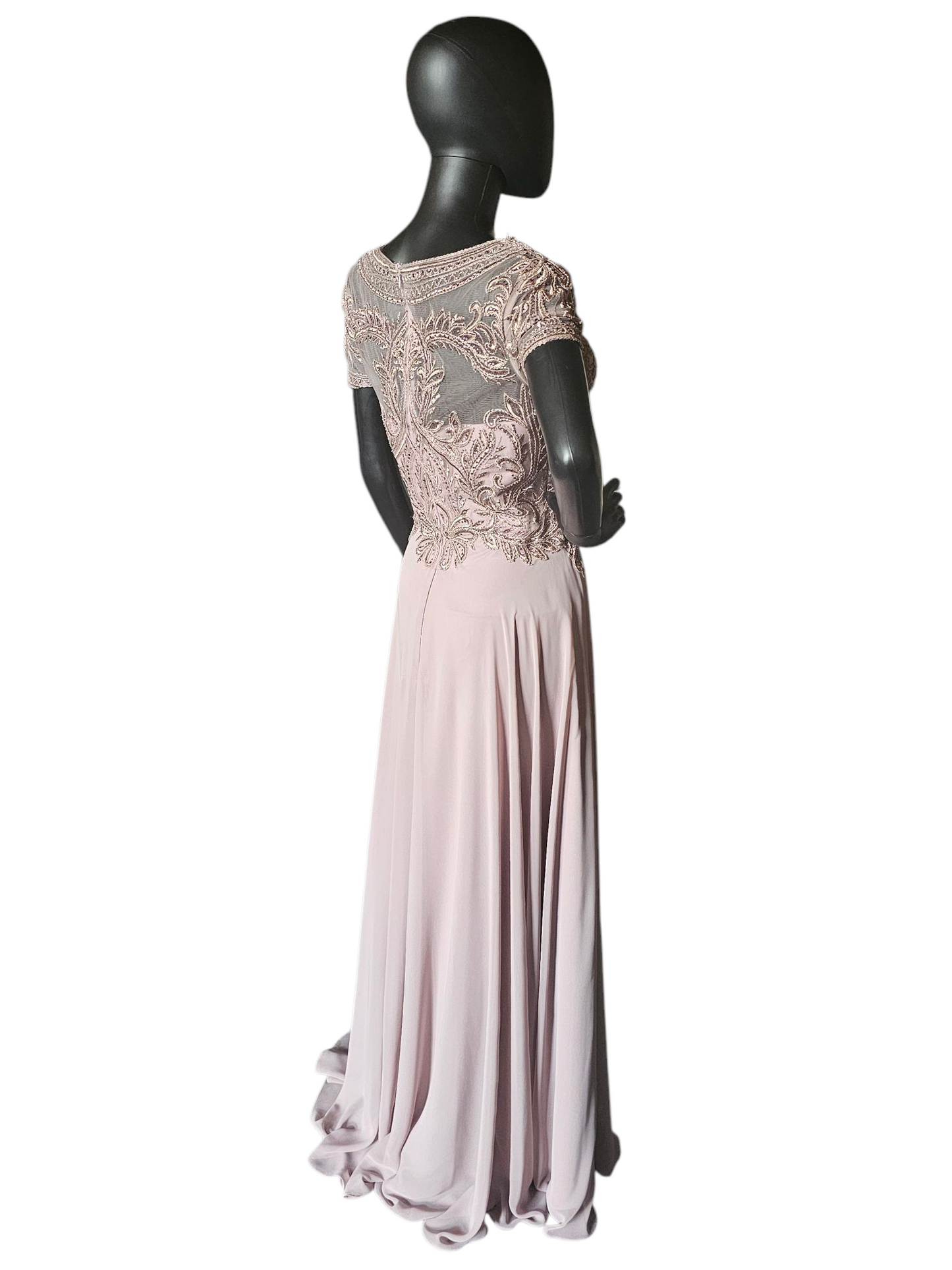 Lilac Chiffon Cap Sleeve Embroidered Formal Gown - MGNY