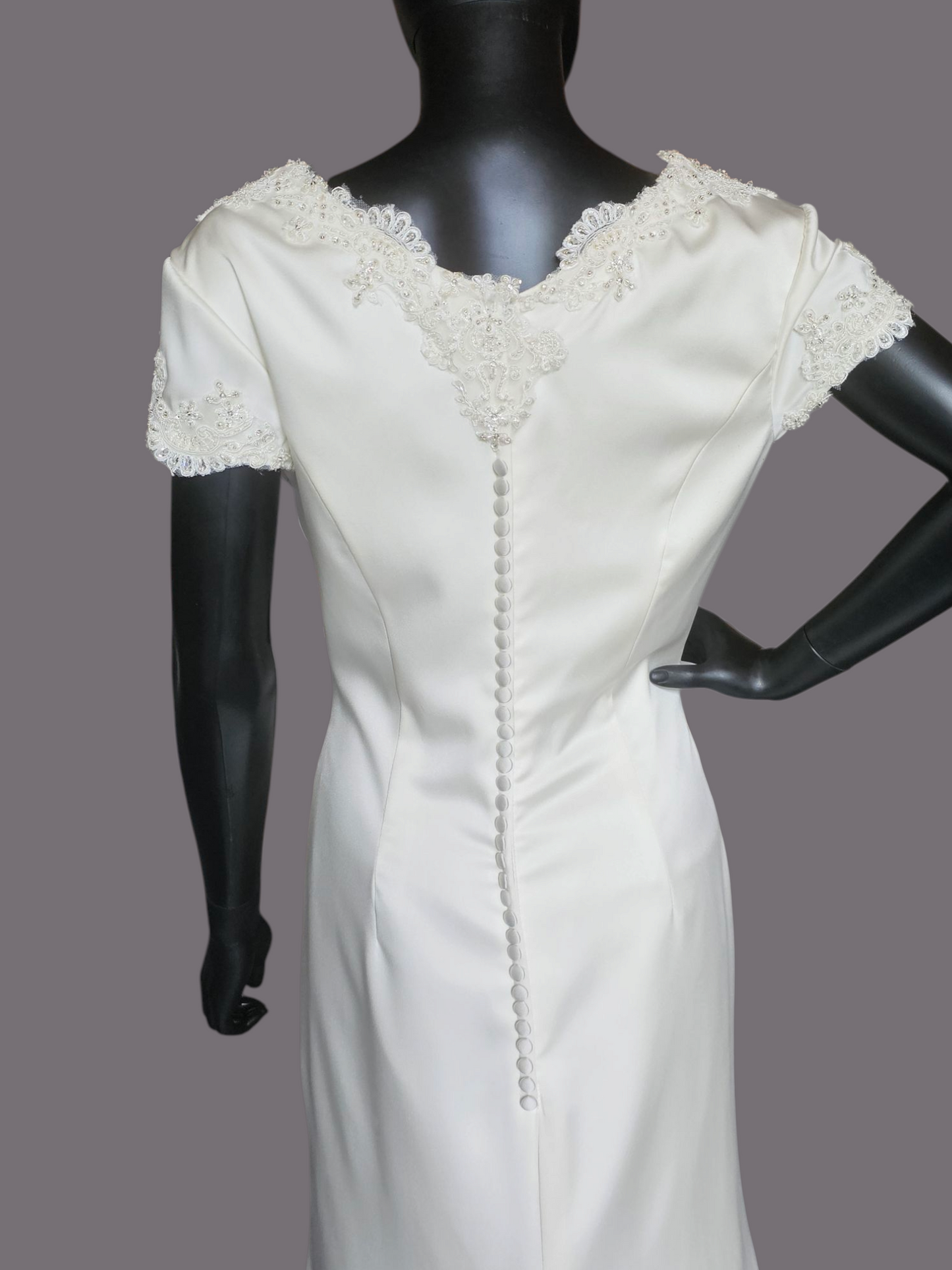 Ivory Silky Satin Cowl Neck Wedding Gown Sheath  - Casablanca