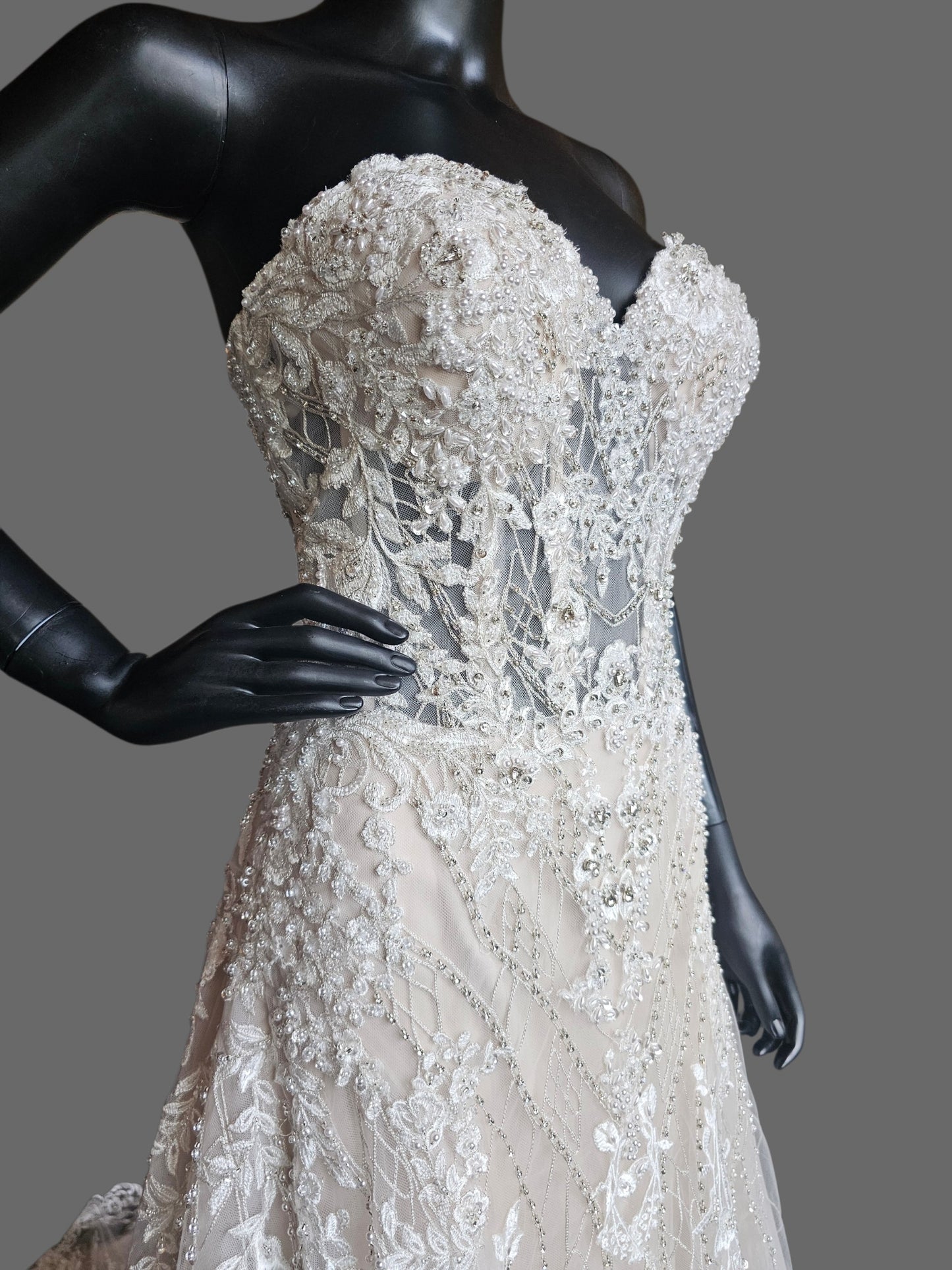 Strapless Sweetheart Illusion Bodice Beaded Fit/Flare Wedding Gown - Beloved