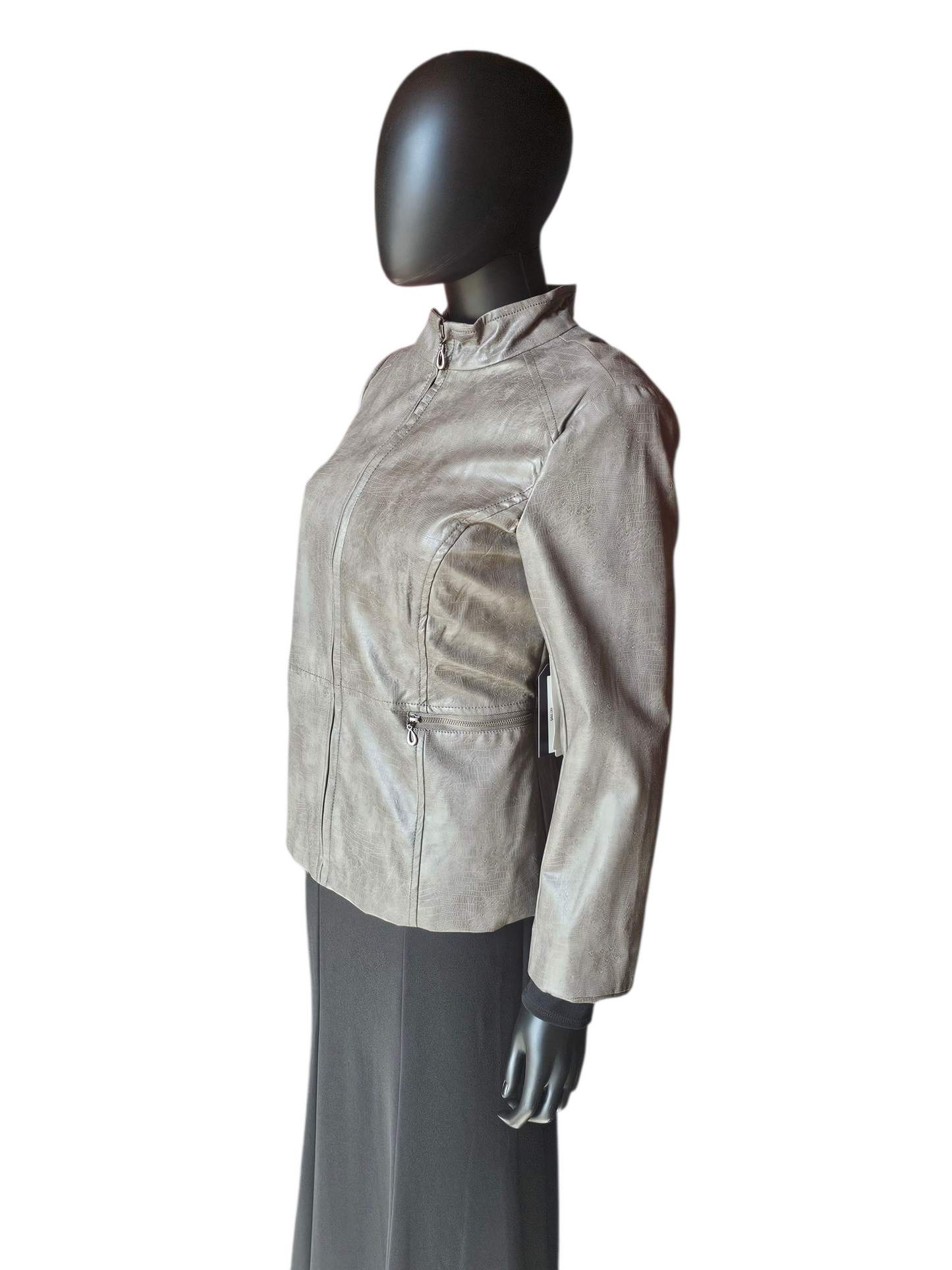 Grey Pleather High Collar Alligator Print Jacket NWT - Erin London