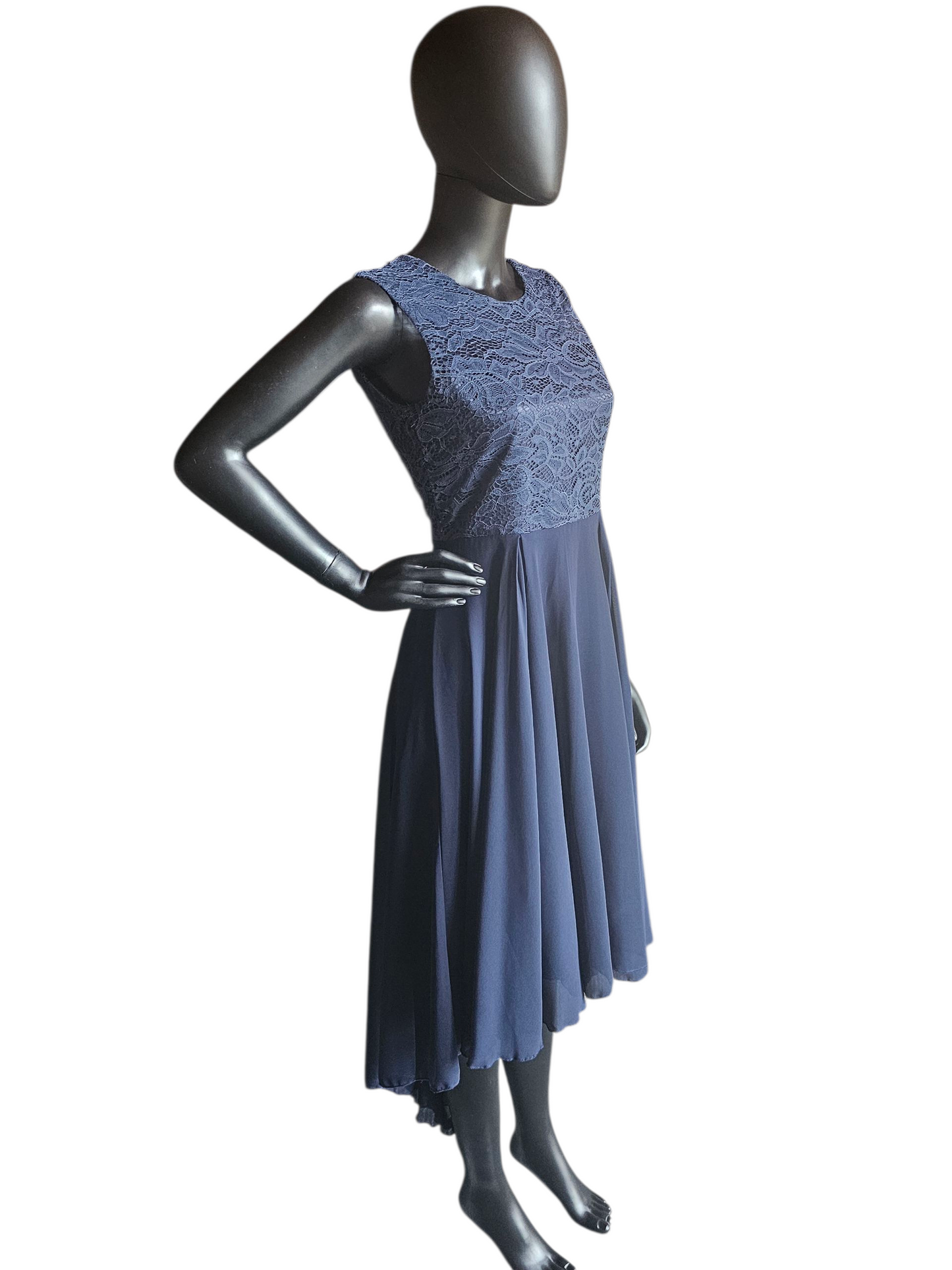 Navy Lace/Chiffon High/Low Dress
