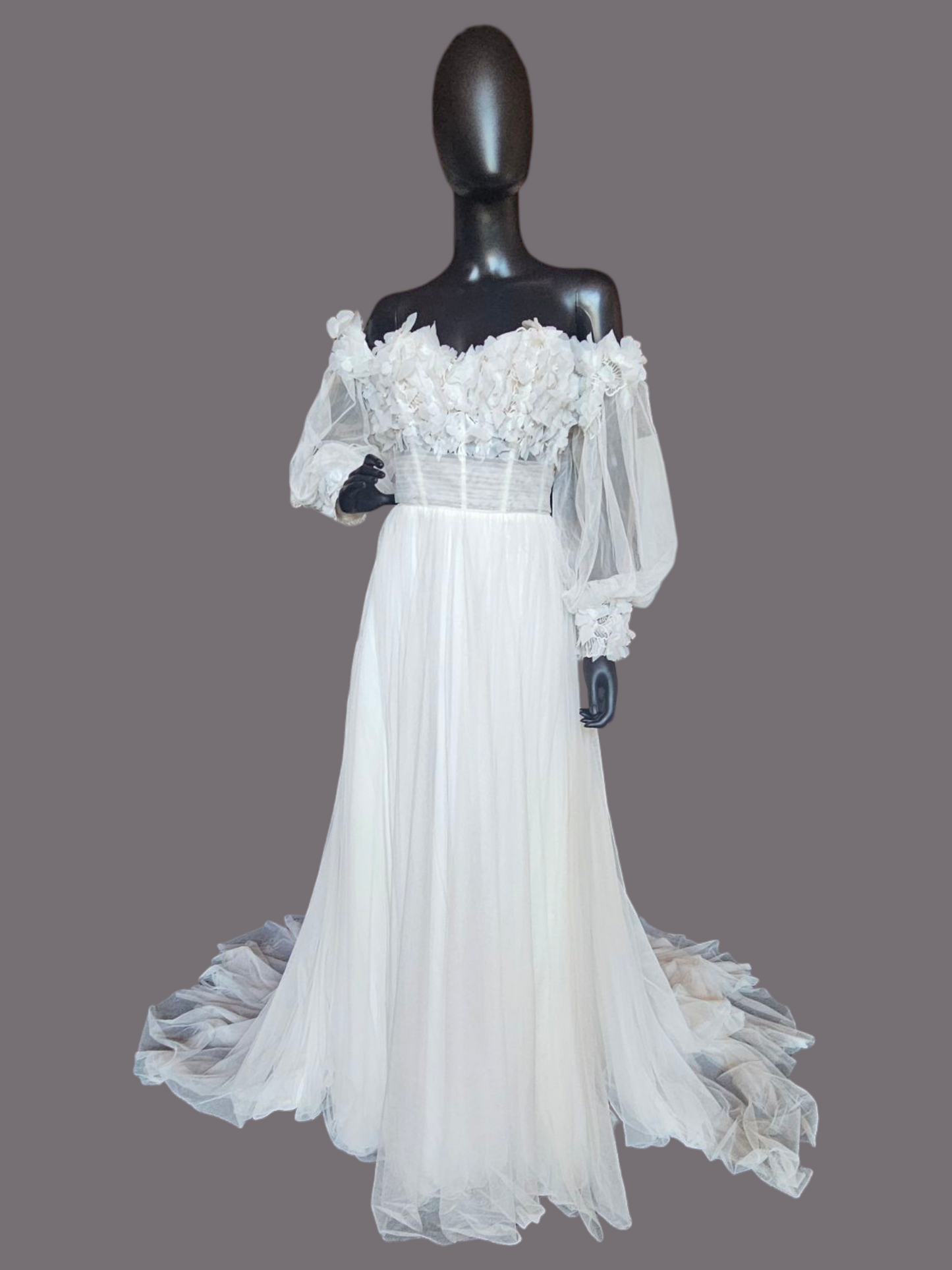 Ivory/Latte Floral Full Tulle Wedding Gown - Sincerity