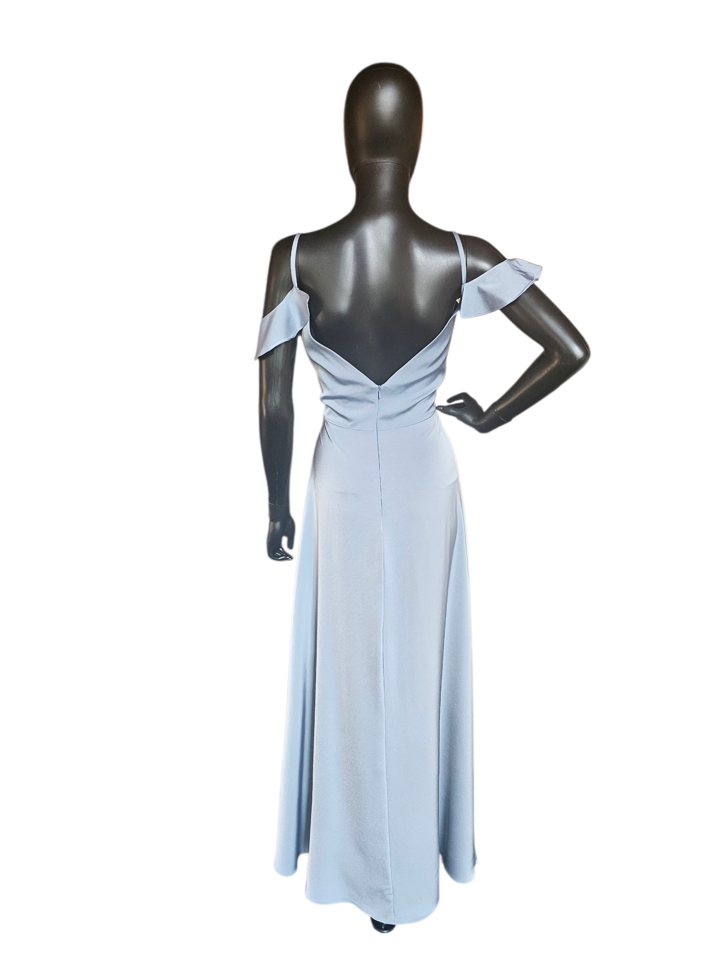 Dusty Blue Soft Satin Flutter Sleeve Full Length Formal Dress - Da Vinci