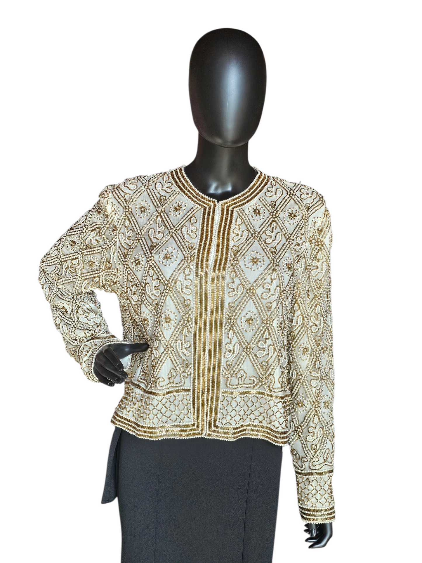 Ivory/Gold/Pearl 100% Silk Jacket