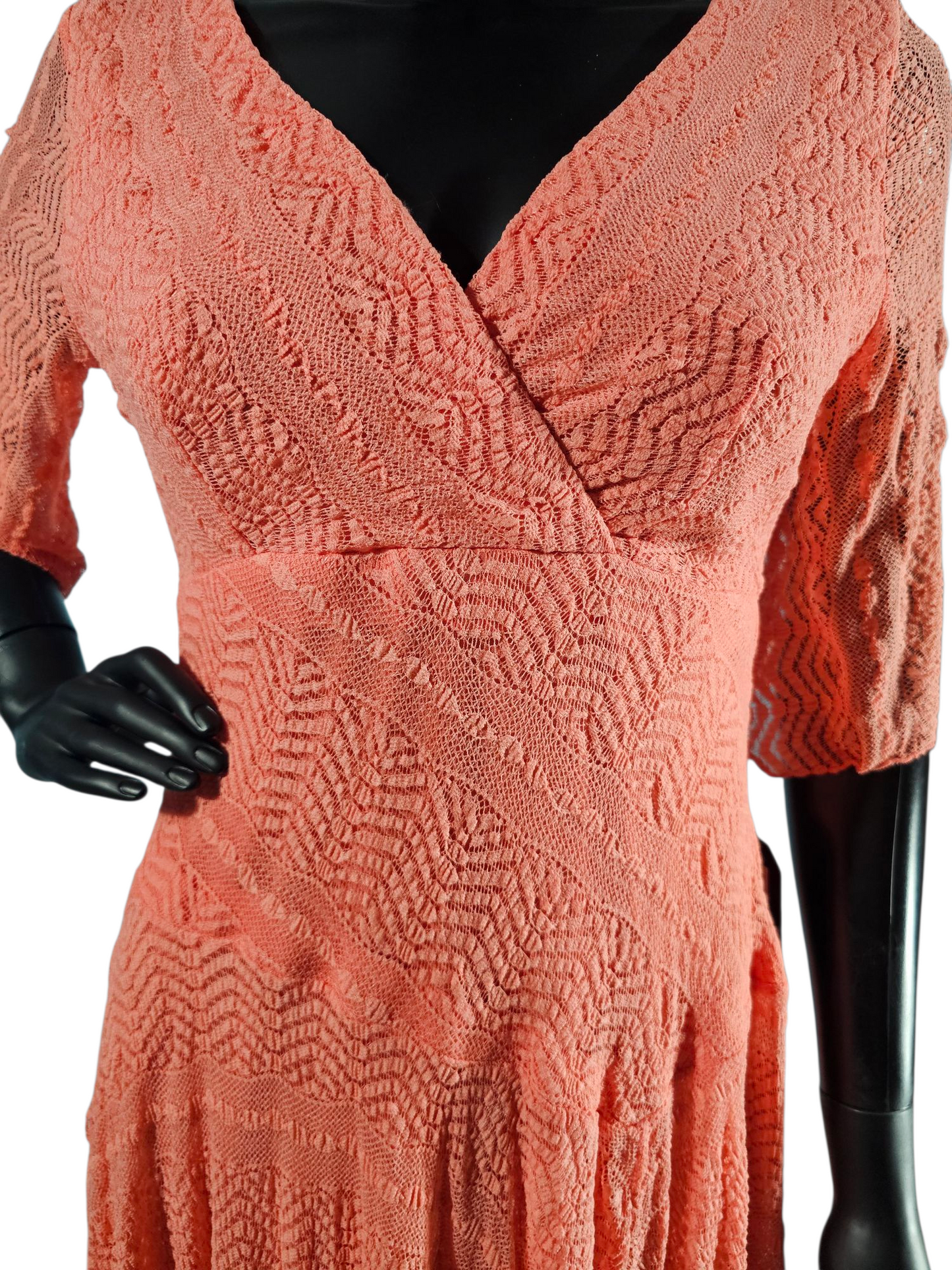 Coral Stretch Lace Bias Cut Handkerchief Hem Casual Dress - NWT Rabbit Rabbit Rabbit