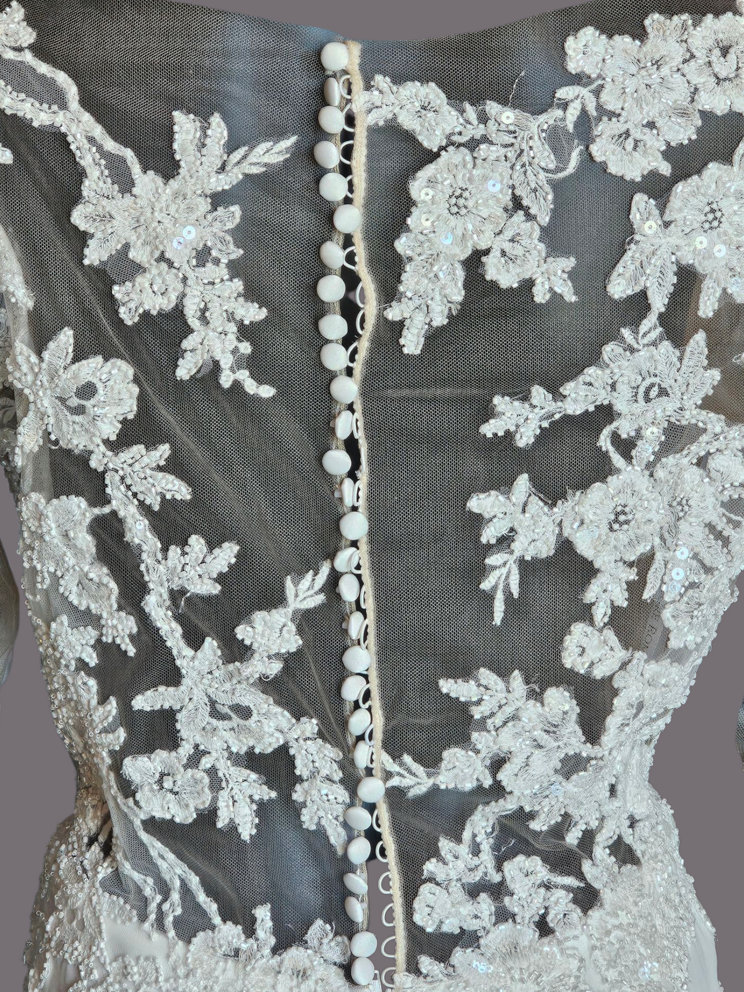 Ivory/Nude Deep Plunge Long Sleeve Chiffon Wedding Gown - Allure Romance